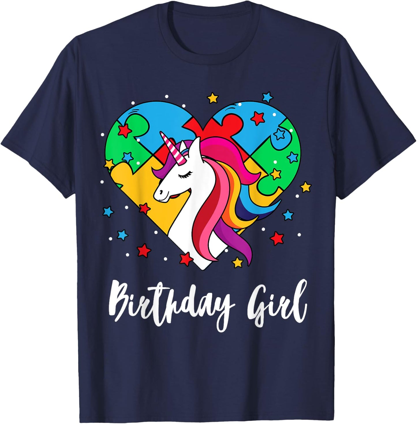 Unicorn Puzzle Heart Bday Girl Cool Autism Awareness Gift T-Shirt - T-Shirt | Navy