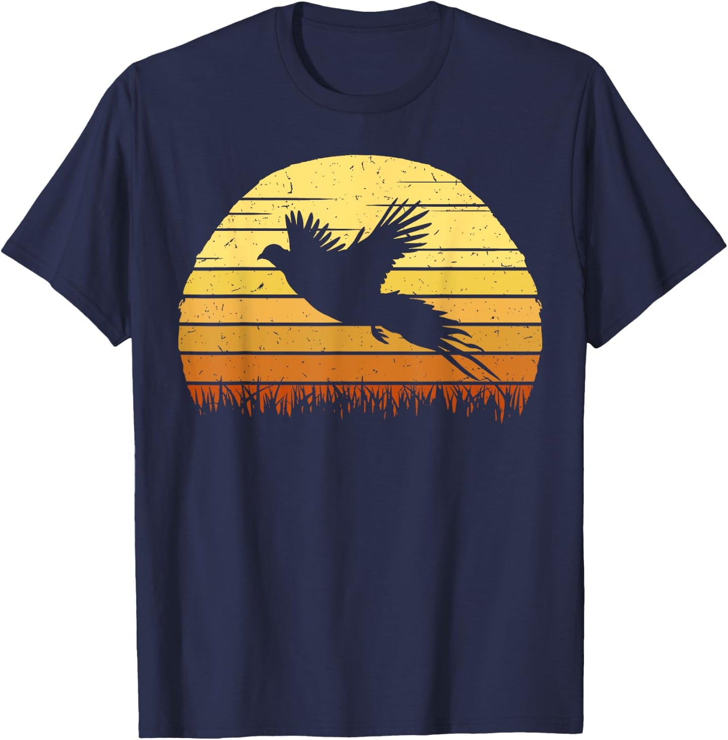Pheasant Hunting Retro Hunter Flying Bird Shooting Gift T-Shirt - T-Shirt | Navy
