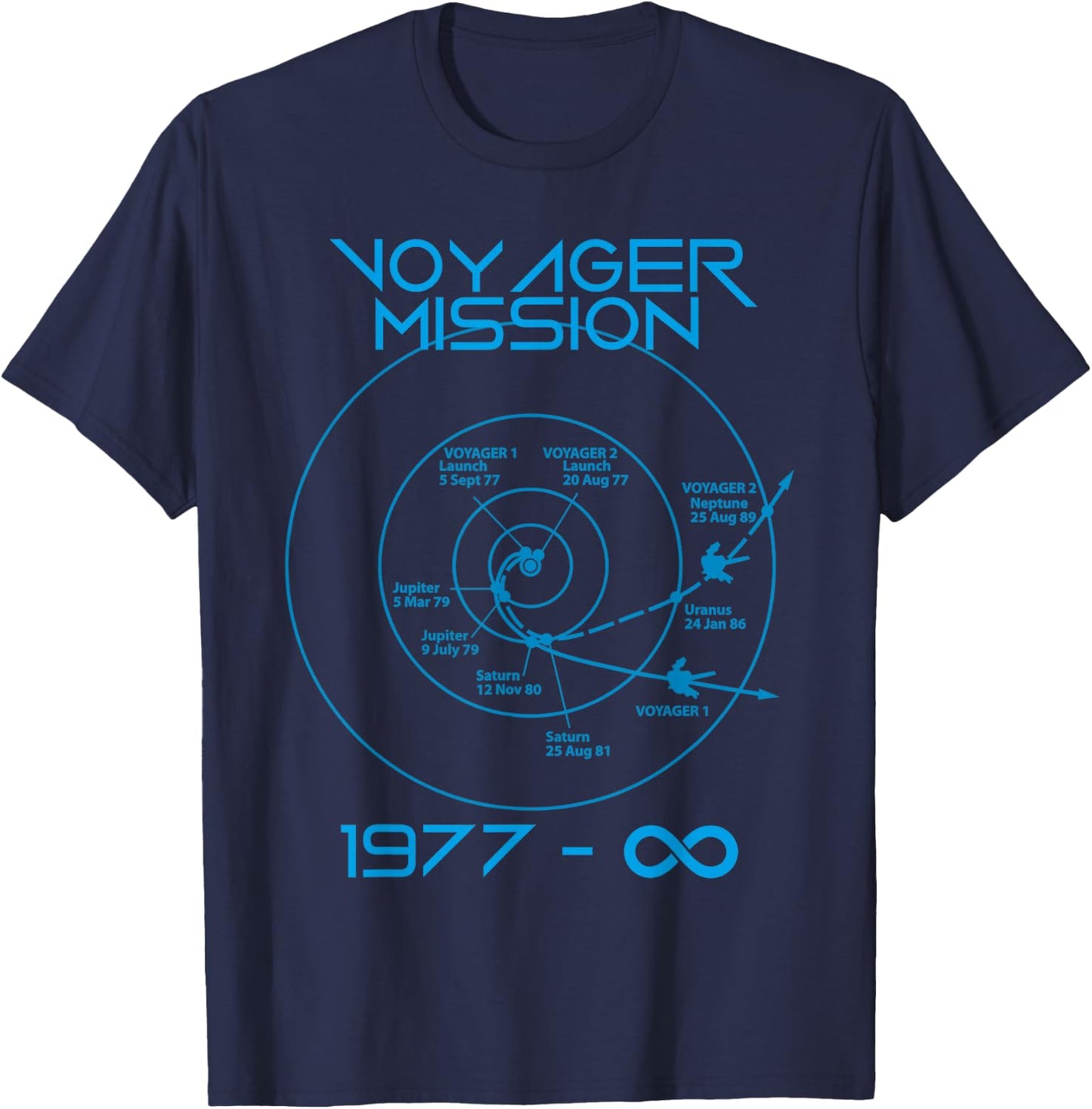 Voyager 1 2 Probes Outer Space Exploration Trajectory T-Shirt - T-Shirt | Navy