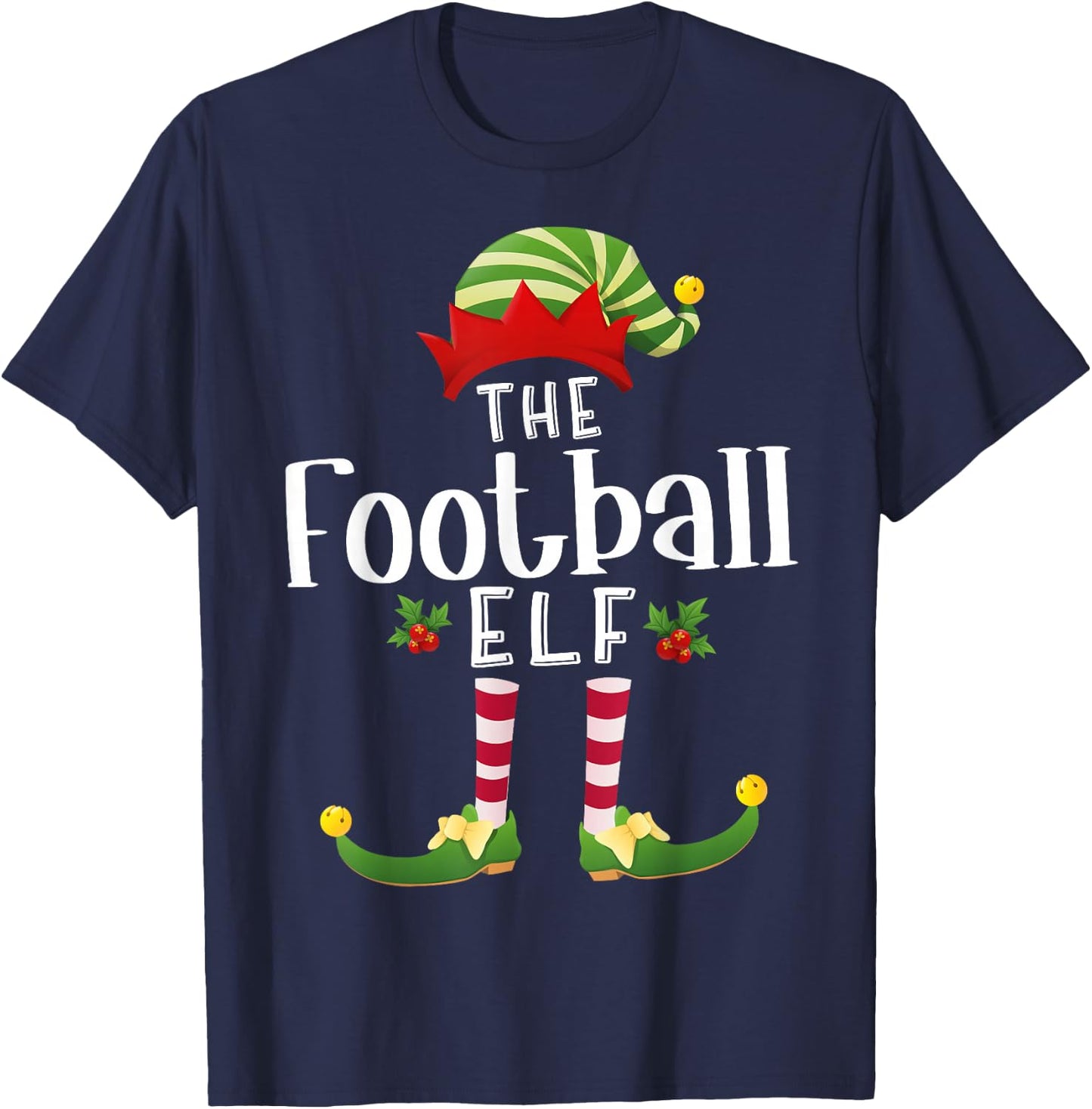 Football Christmas Elf Matching Pajama X-Mas Party T-Shirt - T-Shirt | Navy