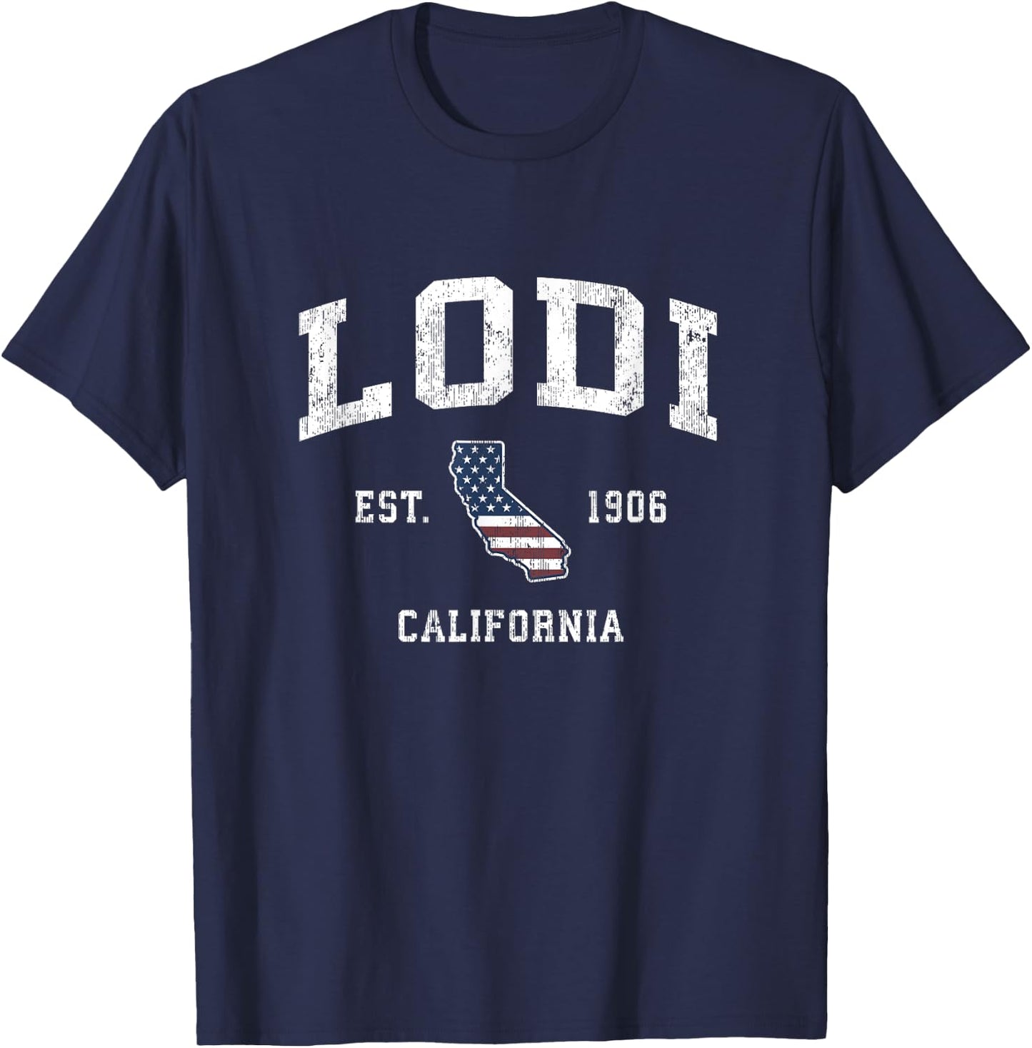 Lodi California CA Vintage American Flag Sports Design T-Shirt - T-Shirt | Navy