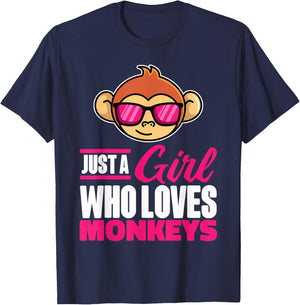 Just A Girl Who Loves Monkeys With Sunglasses For Kids T-Shirt - T-Shirt | Navy