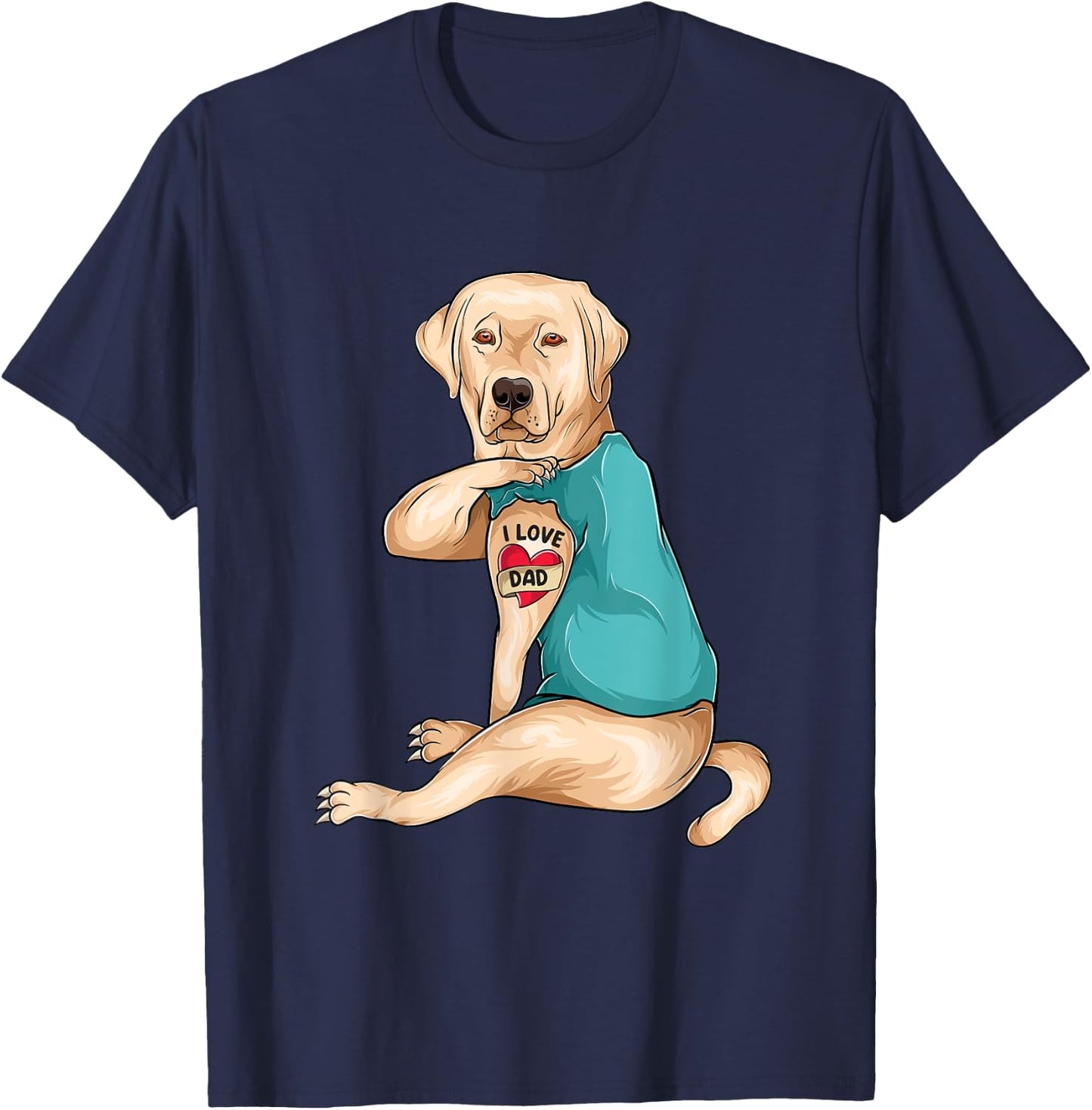 Father's Day Tattoo I Love Dad Funny Labrador Tattooed T-Shirt - T-Shirt | Navy