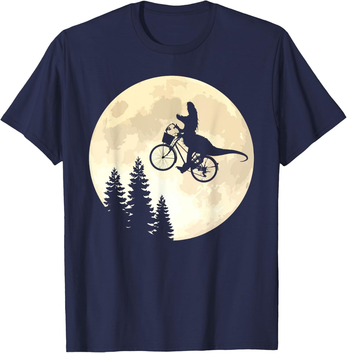 Funny T-Rex Cycling On A Bicycle to Moon T-Shirt - T-Shirt | Navy