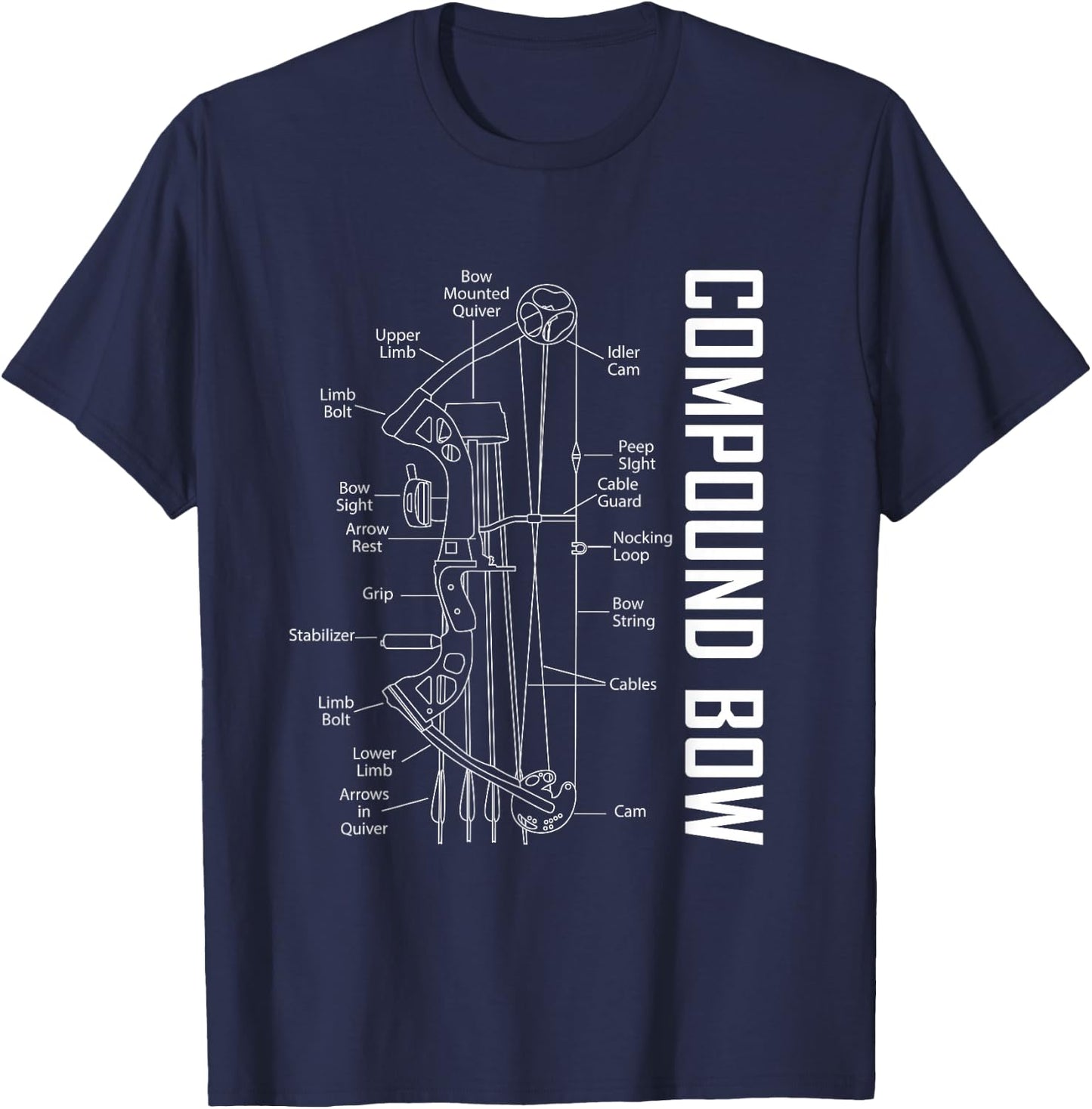 Compound Bow Schematic Archery Blueprint Bow Hunting T-Shirt - T-Shirt | Navy