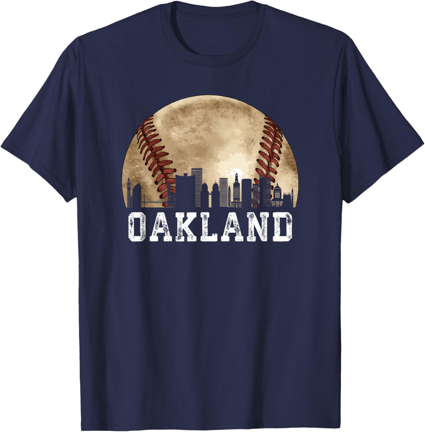 Oakland Skyline City Vintage Baseball Lover T-Shirt - T-Shirt | Navy