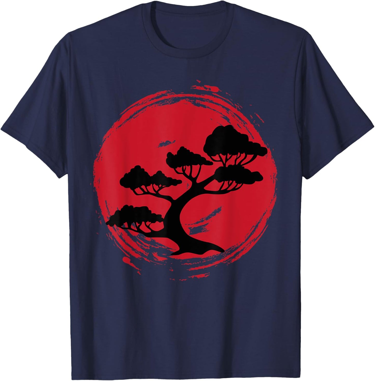 BONSAI TREE Japanese Enso Calligraphy Circle T-Shirt - T-Shirt | Navy