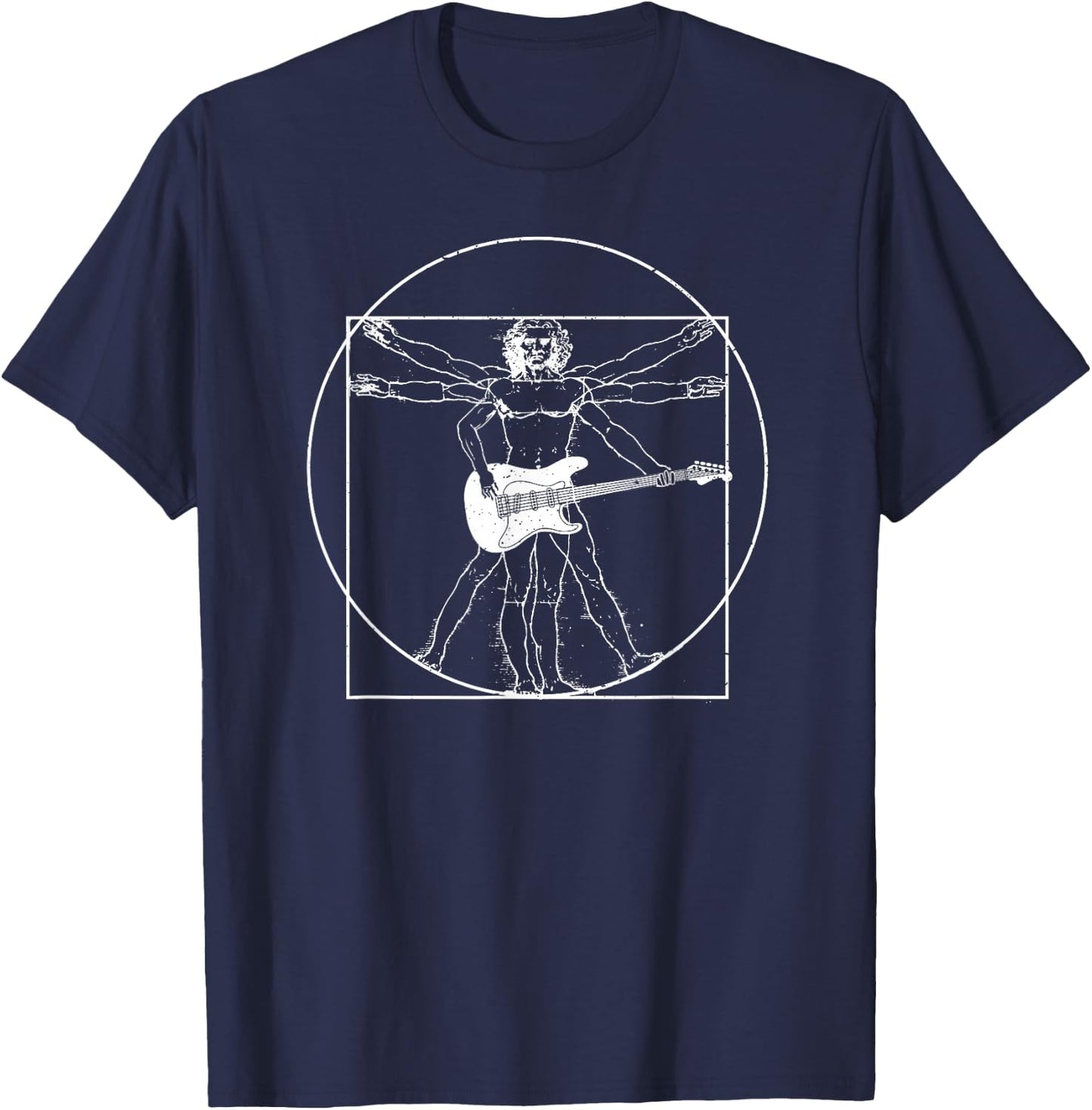 Electric Guitar Musician Gift: Da Vinci Drawing Small T-Shirt - T-Shirt | Navy