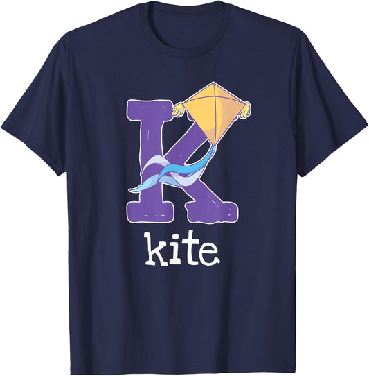 Kite Flying Alphabet Letter Kite Surfing Kids T-Shirt - T-Shirt | Navy