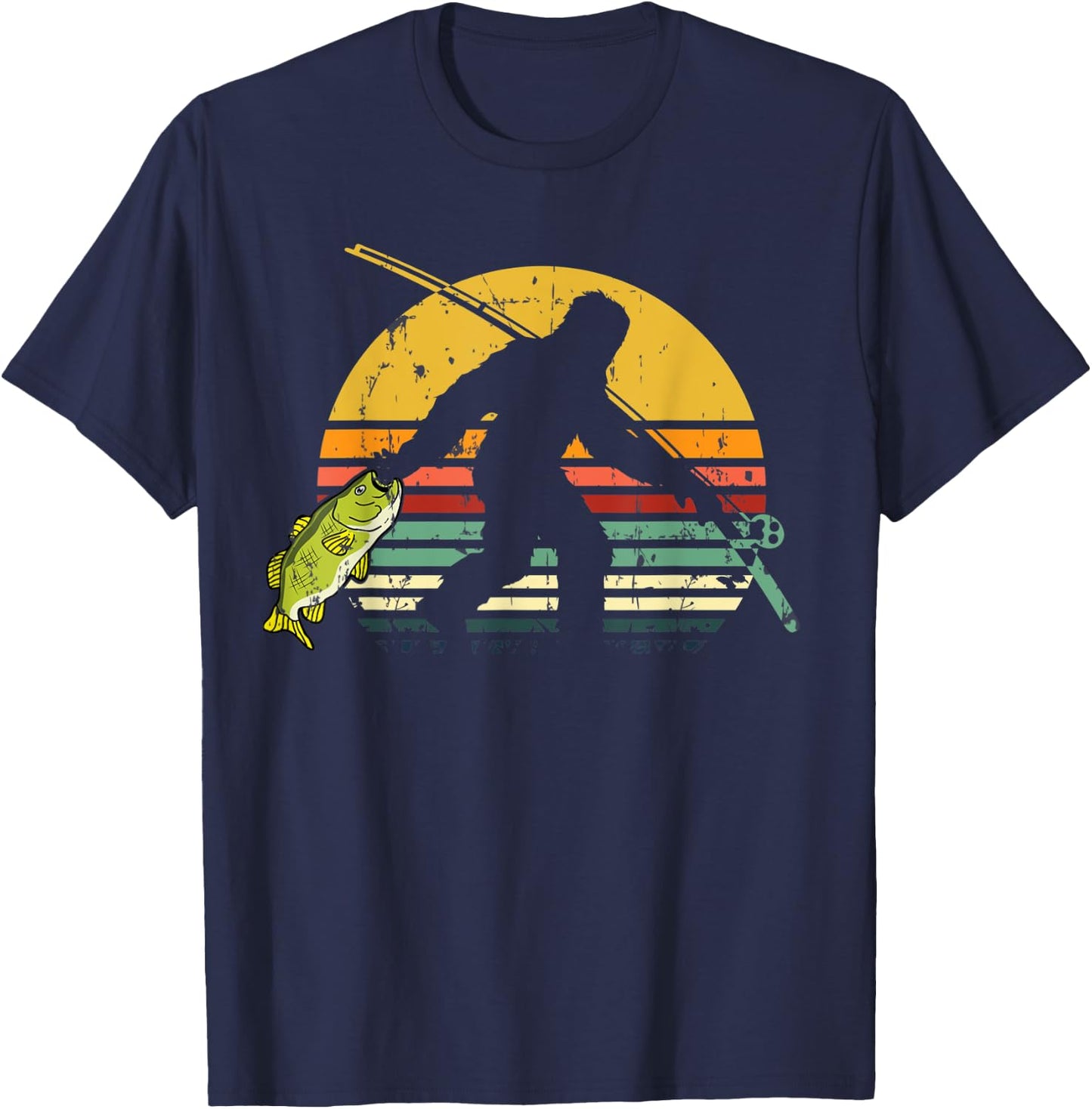 Funny Bass Fish Fishing Sasquatch Gift | Bigfoot Fisherman T-Shirt - T-Shirt | Navy