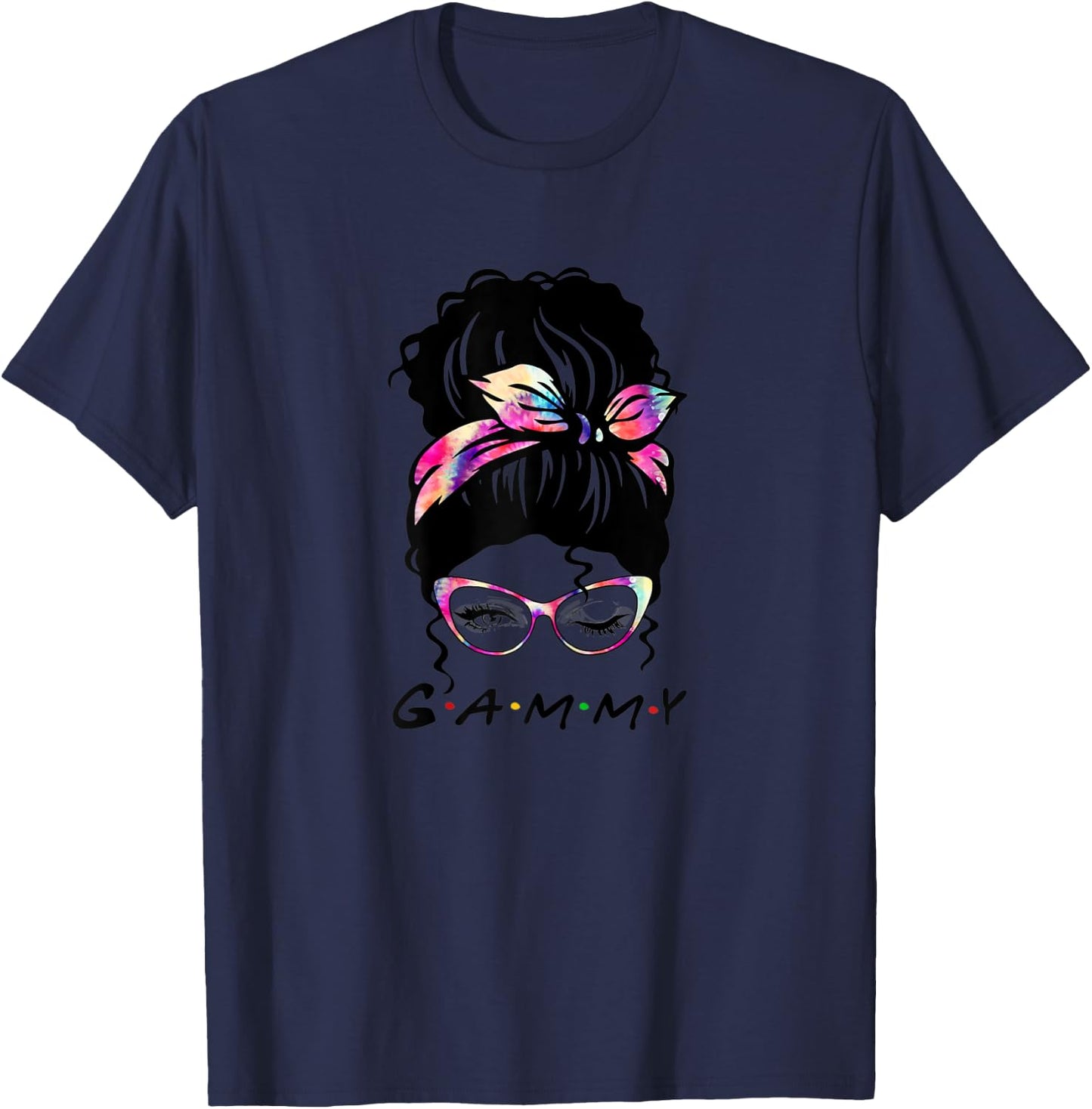 Messy Hair Bun Gammy Life Wink Eye Tie Dye Mothers Day T-Shirt - T-Shirt | Navy