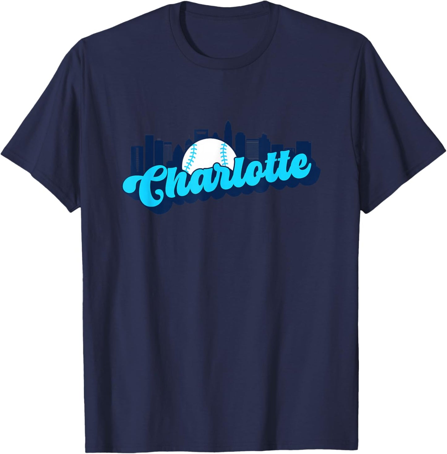 Charlotte Baseball Vintage City Skyline Retro Baseball Lover T-Shirt - T-Shirt | Navy