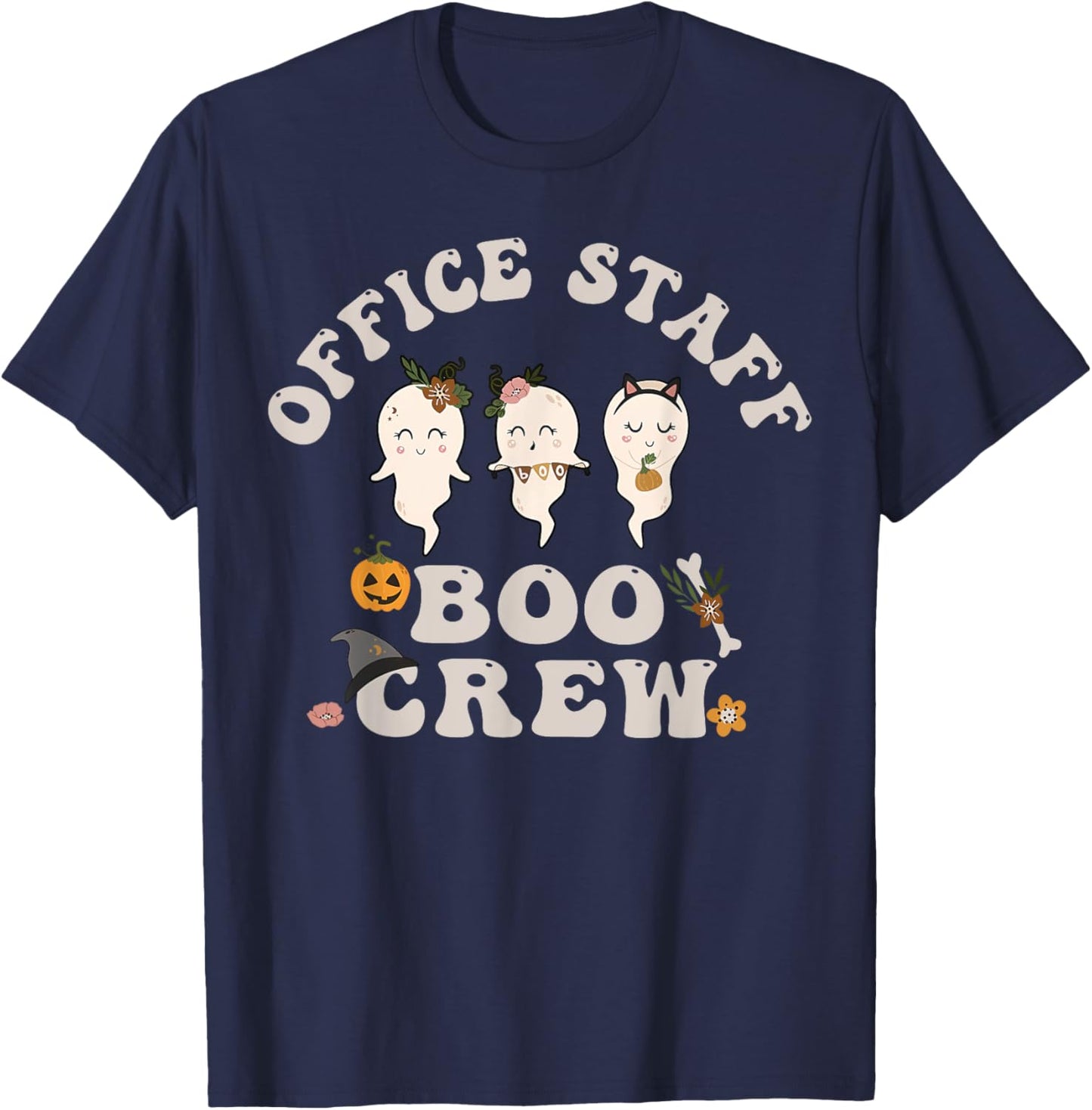 Halloween Office Staff Boo Crew Cute Ghost Fall Office Squad T-Shirt - T-Shirt | Navy
