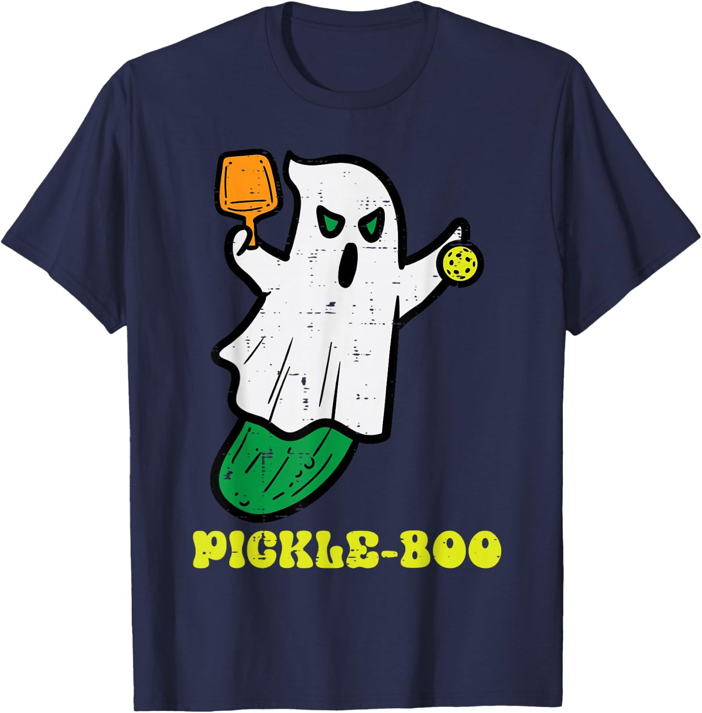 Halloween Pickleball Pickle Boo Ghost Costume Men Women Kids T-Shirt - T-Shirt | Navy