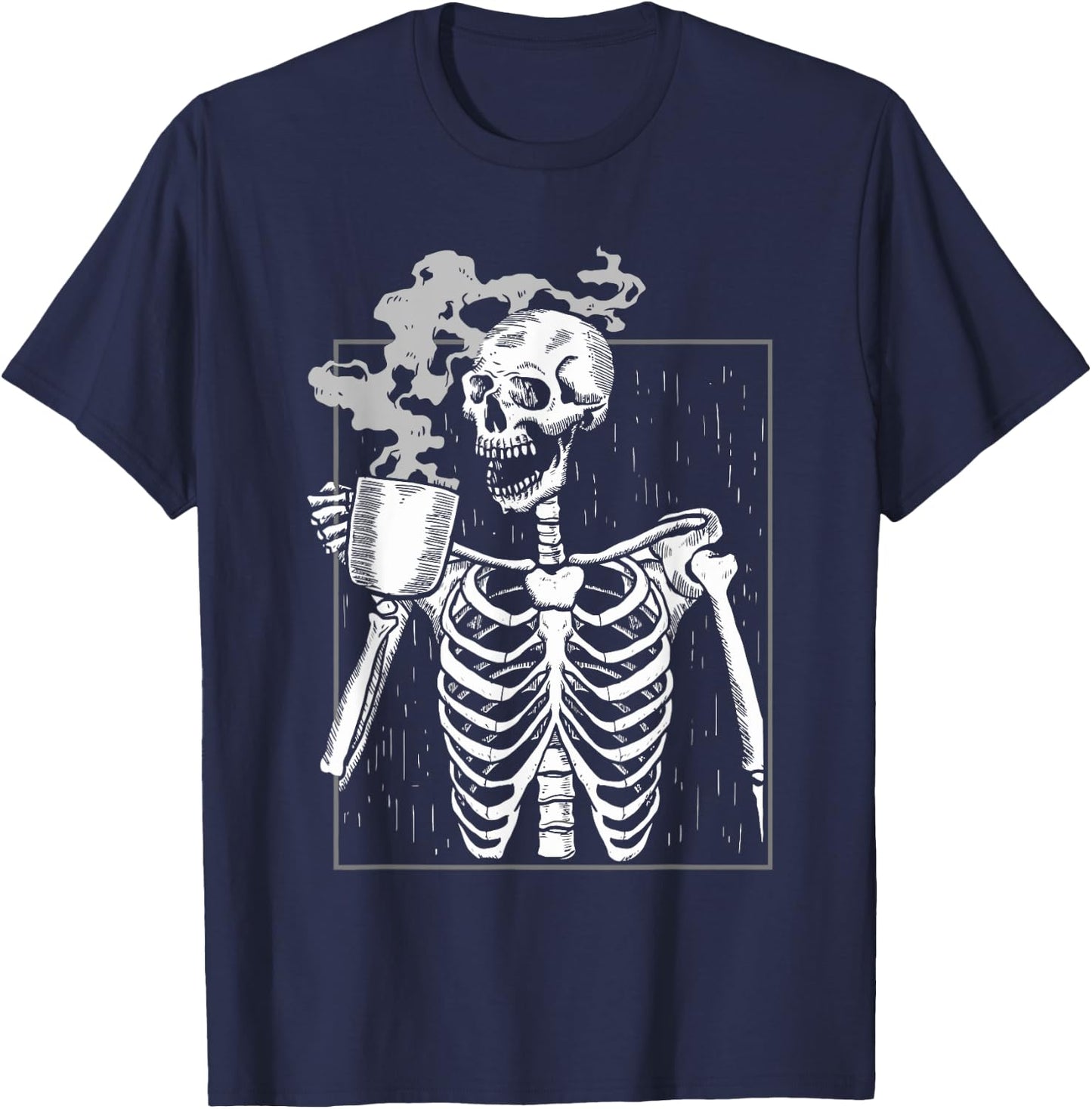 Funny Skeleton Drinking Coffee Caffeine Lover Coffee Brewer T-Shirt - T-Shirt | Navy