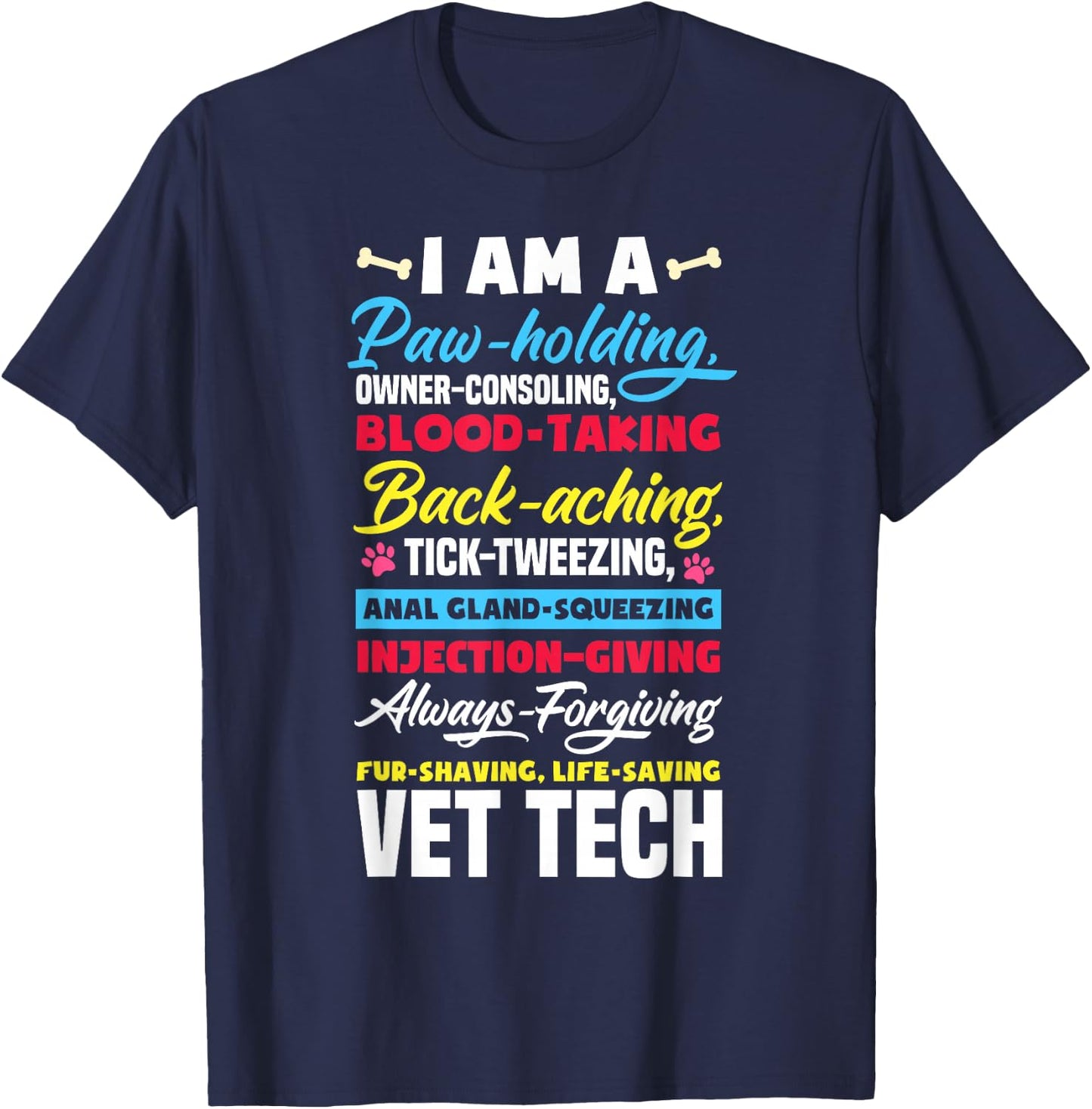 Vet Tech Paw Holding Funny Veterinary Technician T-Shirt - T-Shirt | Navy