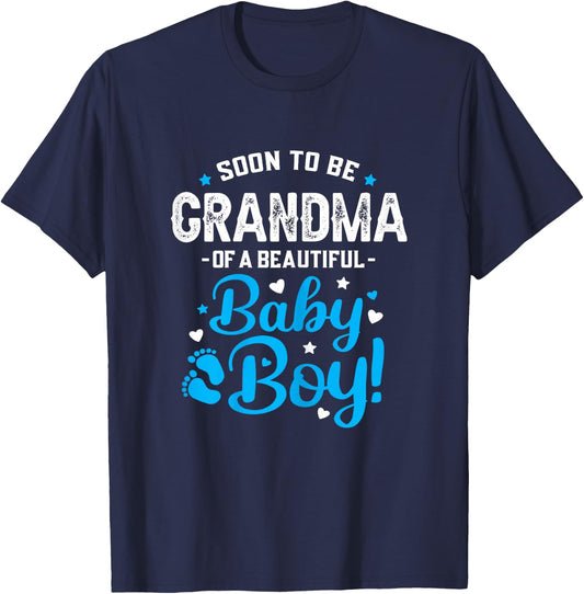 Soon to Be Grandma of A Baby Boy, Promoted to Grandma T-Shirt - T-Shirt | Navy