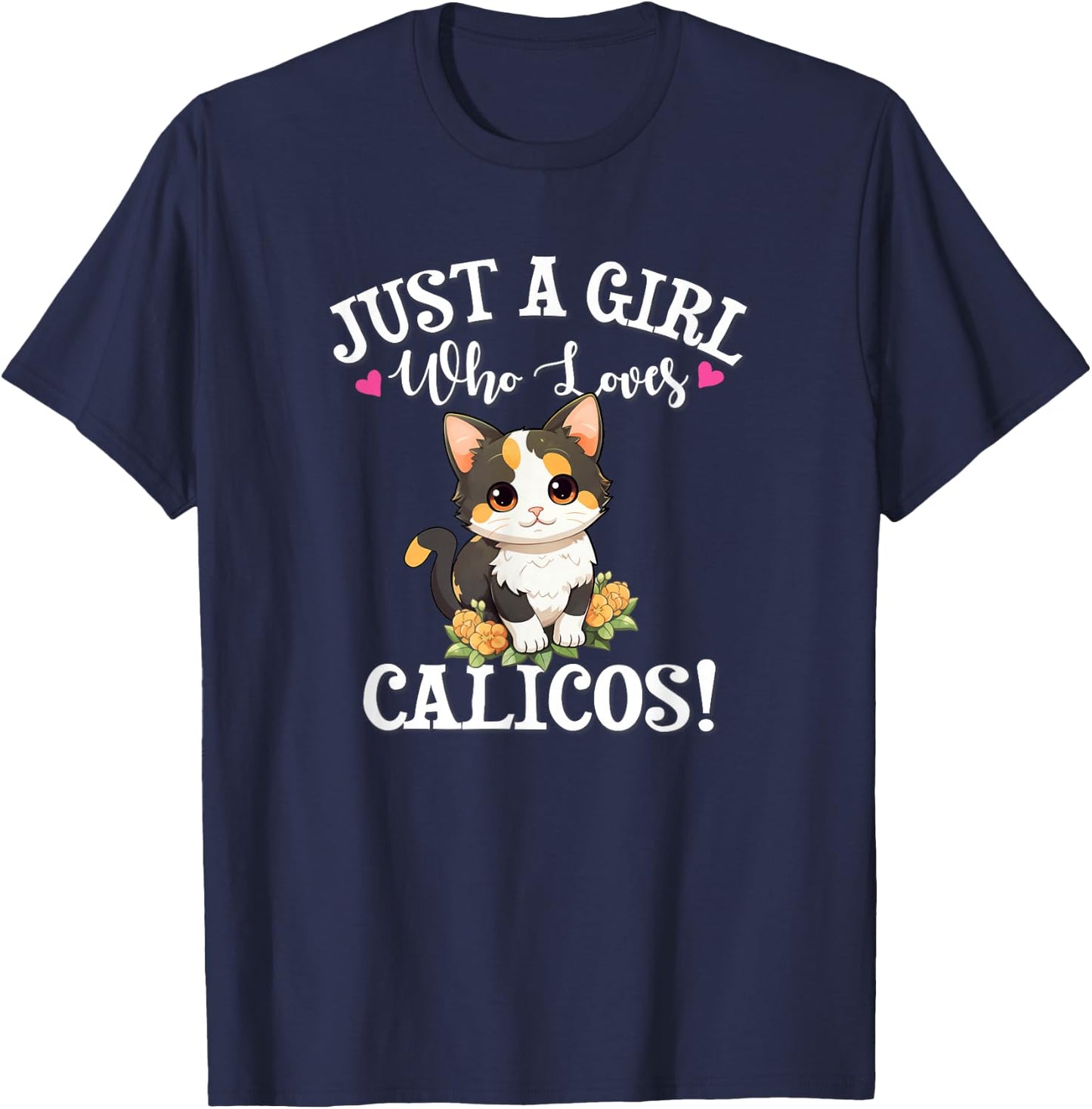 Kawaii Girl Who Loves Calico Cat Lover T-Shirt - T-Shirt | Navy
