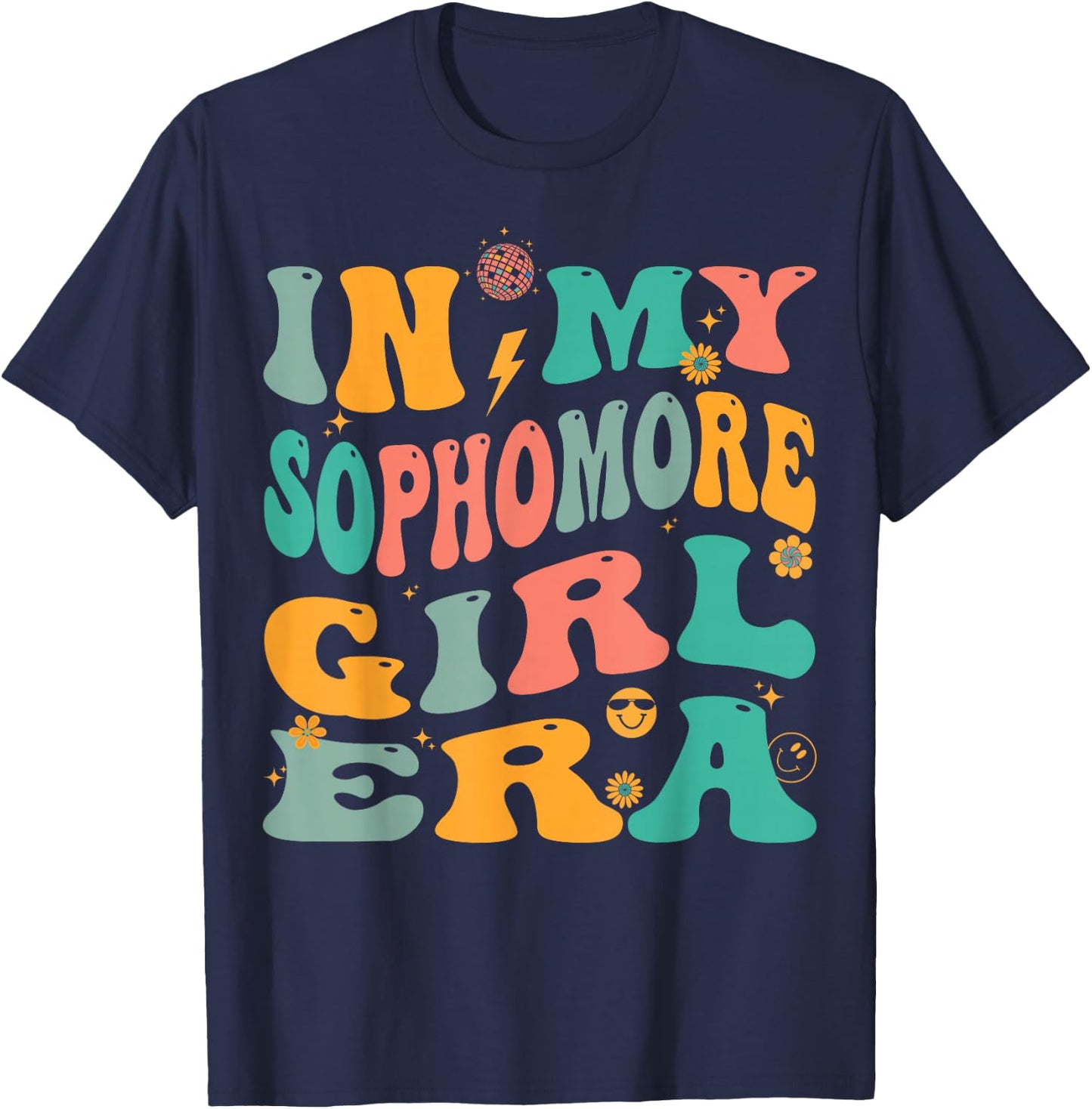 Retro Sophomore Girl Groovy T-Shirt - T-Shirt | Navy