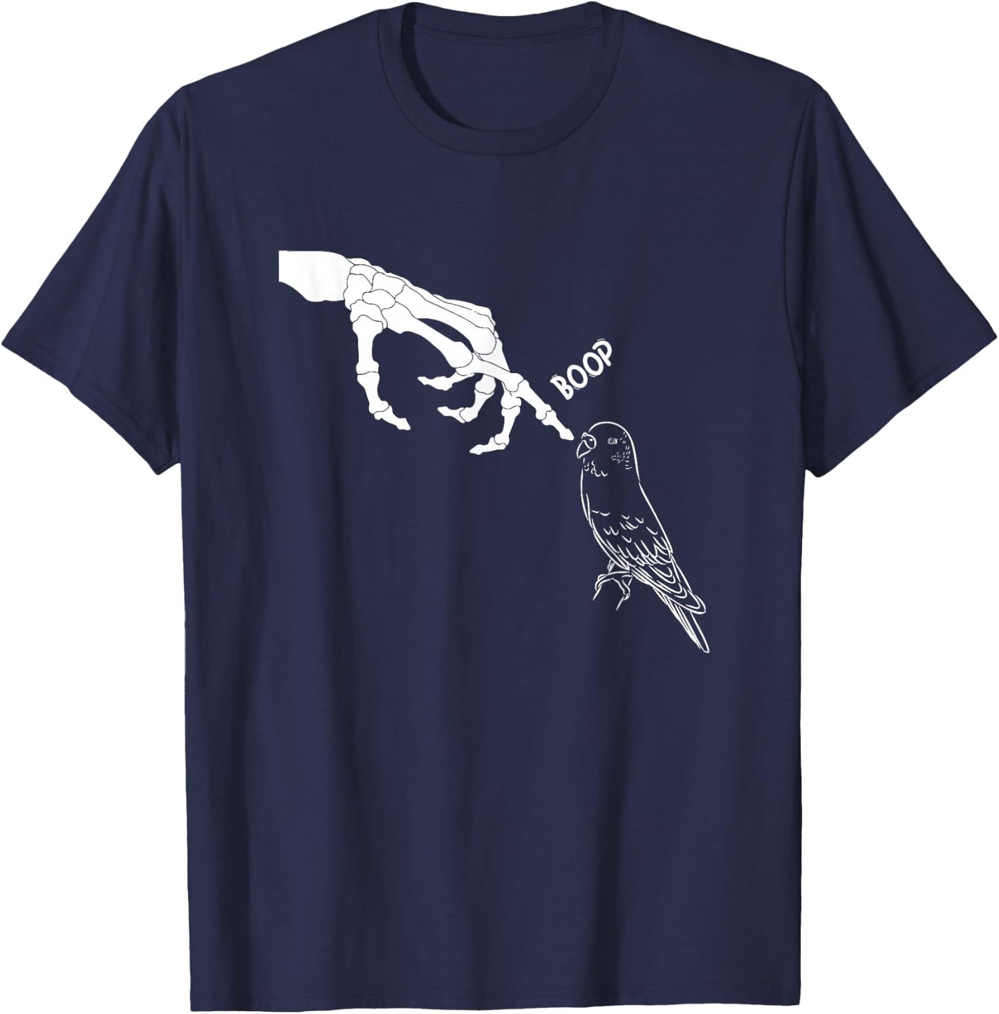 Budgie Skeleton Hand Boop Bird Spooky Halloween Budgerigar T-Shirt - T-Shirt | Navy