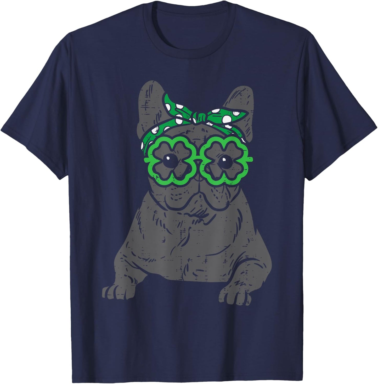 French Bulldog Shamrock Glasses St Patricks Day Dog Gift Men Women Kids T-Shirt - T-Shirt | Navy