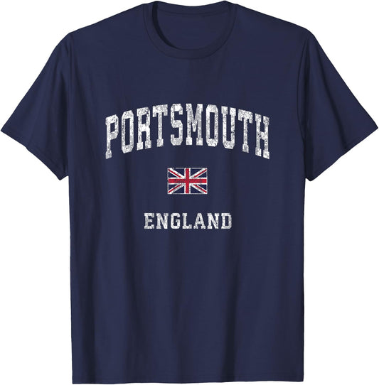 Portsmouth England Vintage Athletic Sports Design T-Shirt - T-Shirt | Navy