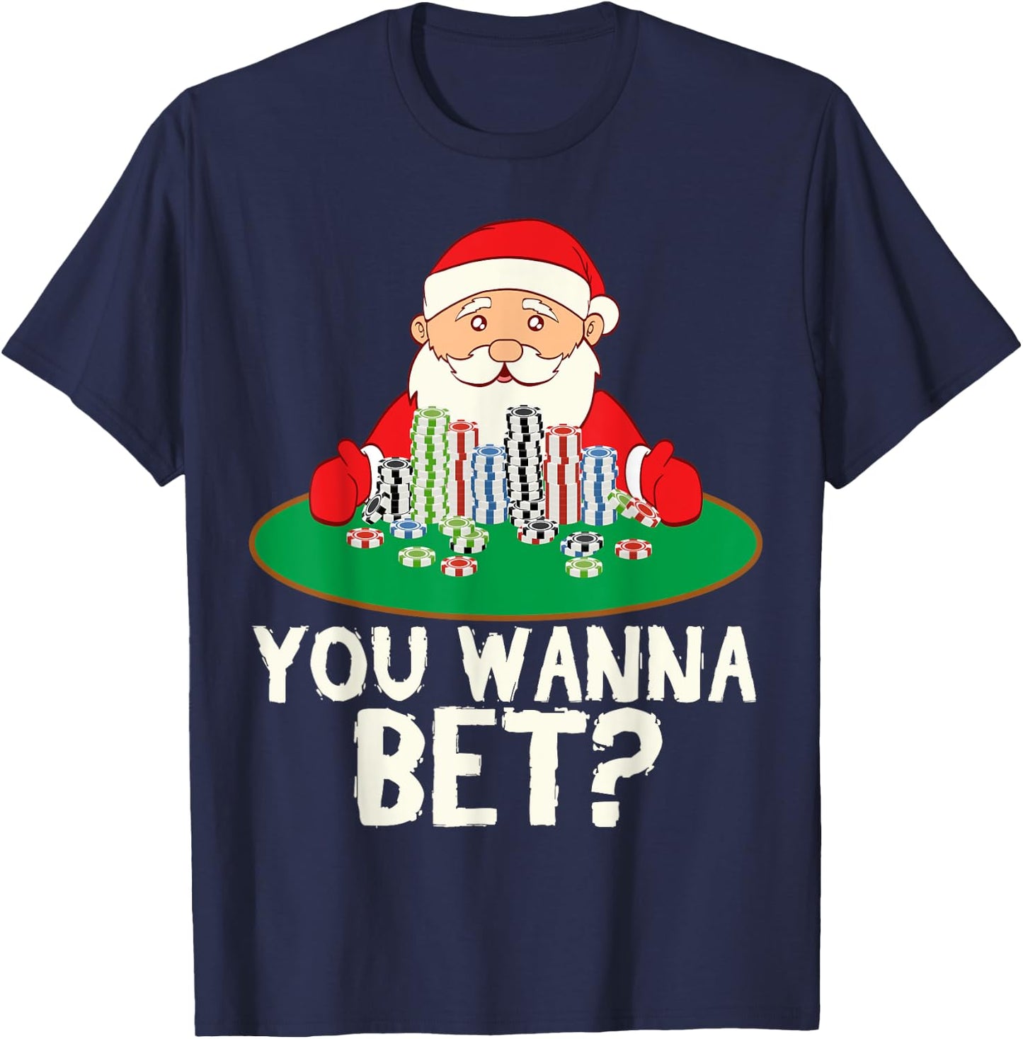 Santa Bet Casino Royal Flush Card Christmas T-Shirt - T-Shirt | Navy
