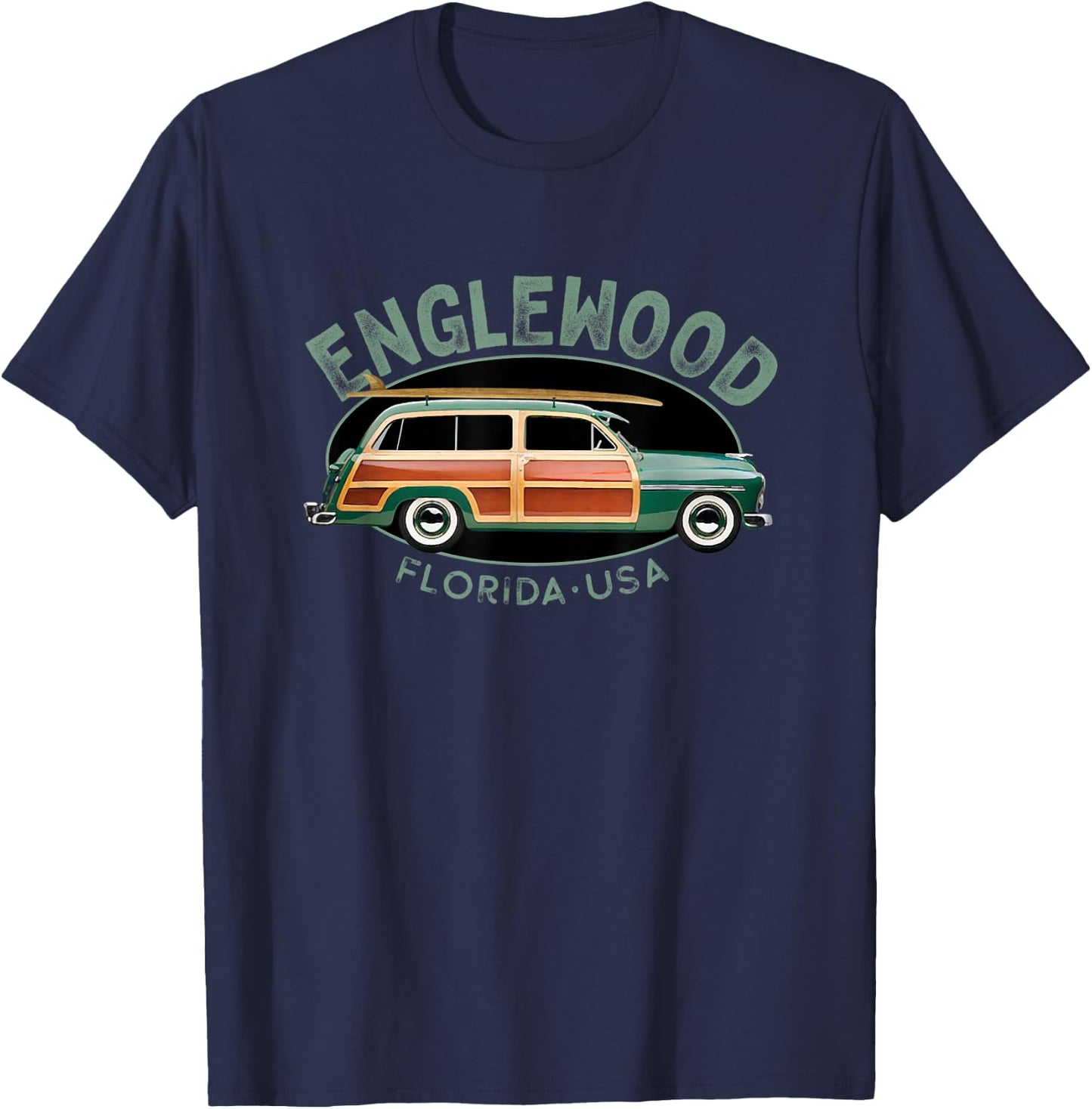 Englewood Florida Vintage surfing design T-Shirt - T-Shirt | Navy