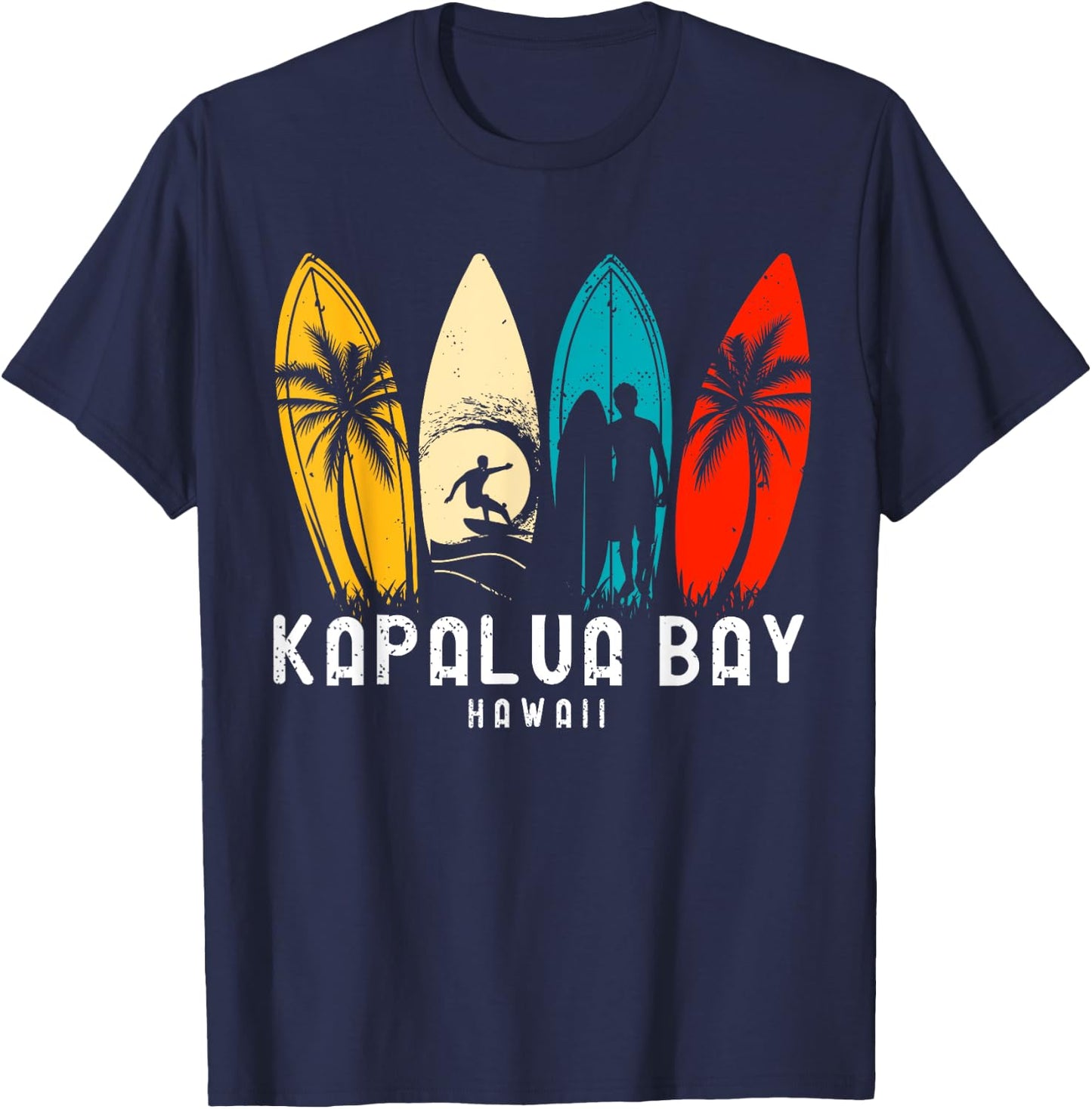 Retro Hawaii Kapalua Bay Surfboarder Design T-Shirt - T-Shirt | Navy