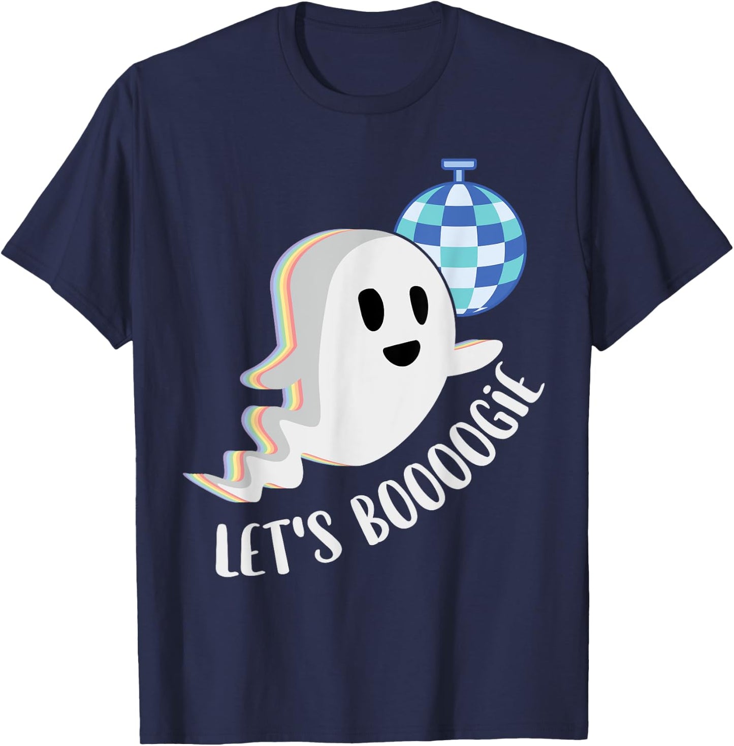 Let's Boogie Funny Cute Ghost Boo Groovy Disco Dance Pun T-Shirt - T-Shirt | Navy