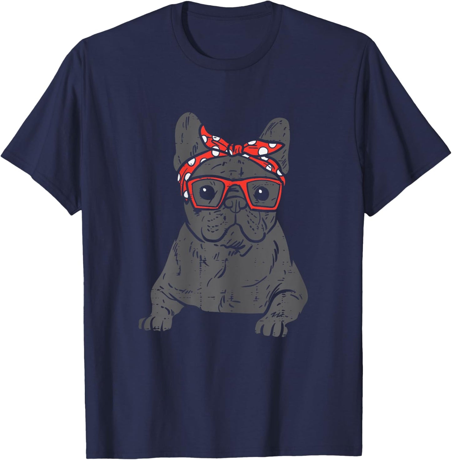 French Bulldog Polka Dot Headband Bandana Frenchie Dog Gift Women Kids T-Shirt - T-Shirt | Navy