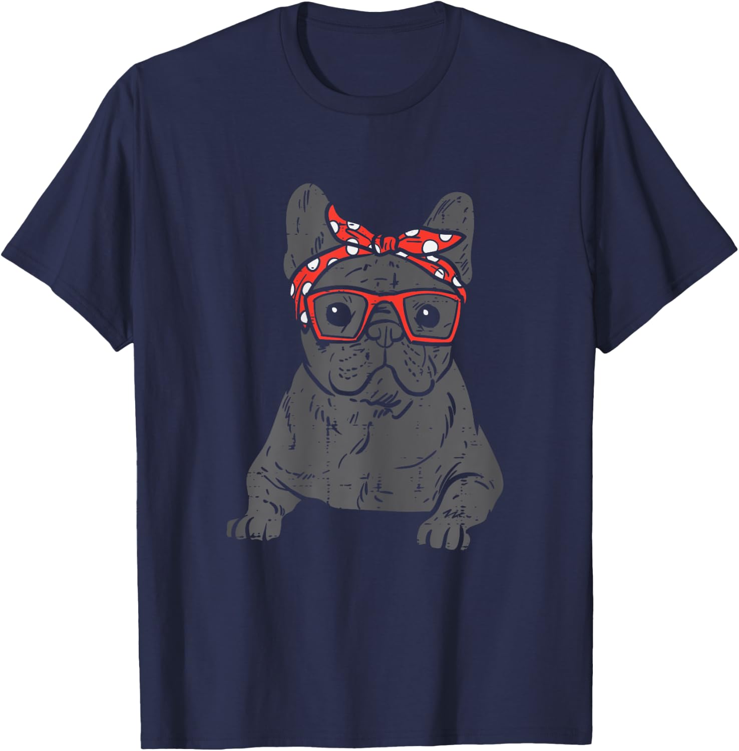 French Bulldog Polka Dot Headband Bandana Frenchie Dog Gift Women Kids T-Shirt - T-Shirt | Navy