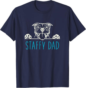 Staffy Dad with Staffordshire Bull Terrier Dog T-Shirt - T-Shirt | Navy