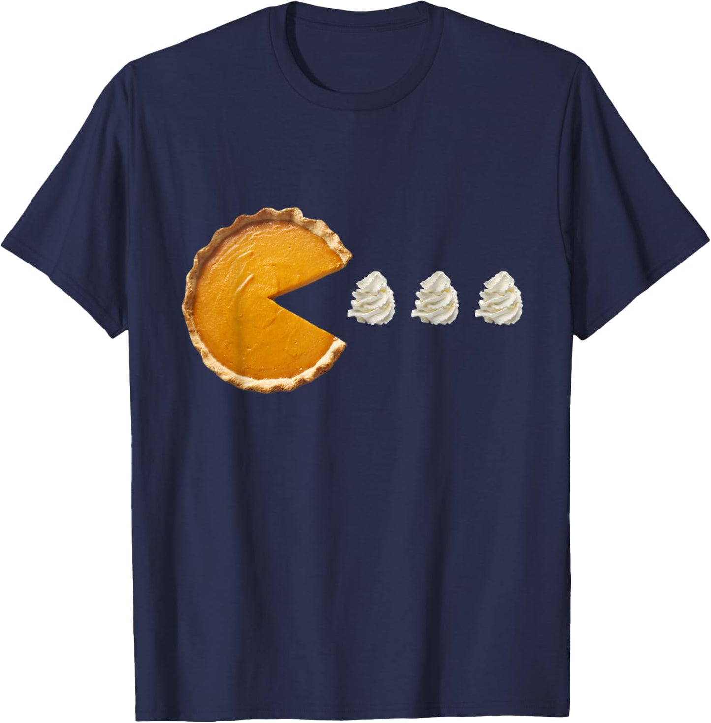 Pumpkin Pie Eating Running Whipped Cream Thanksgiving Day T-Shirt - T-Shirt | Navy