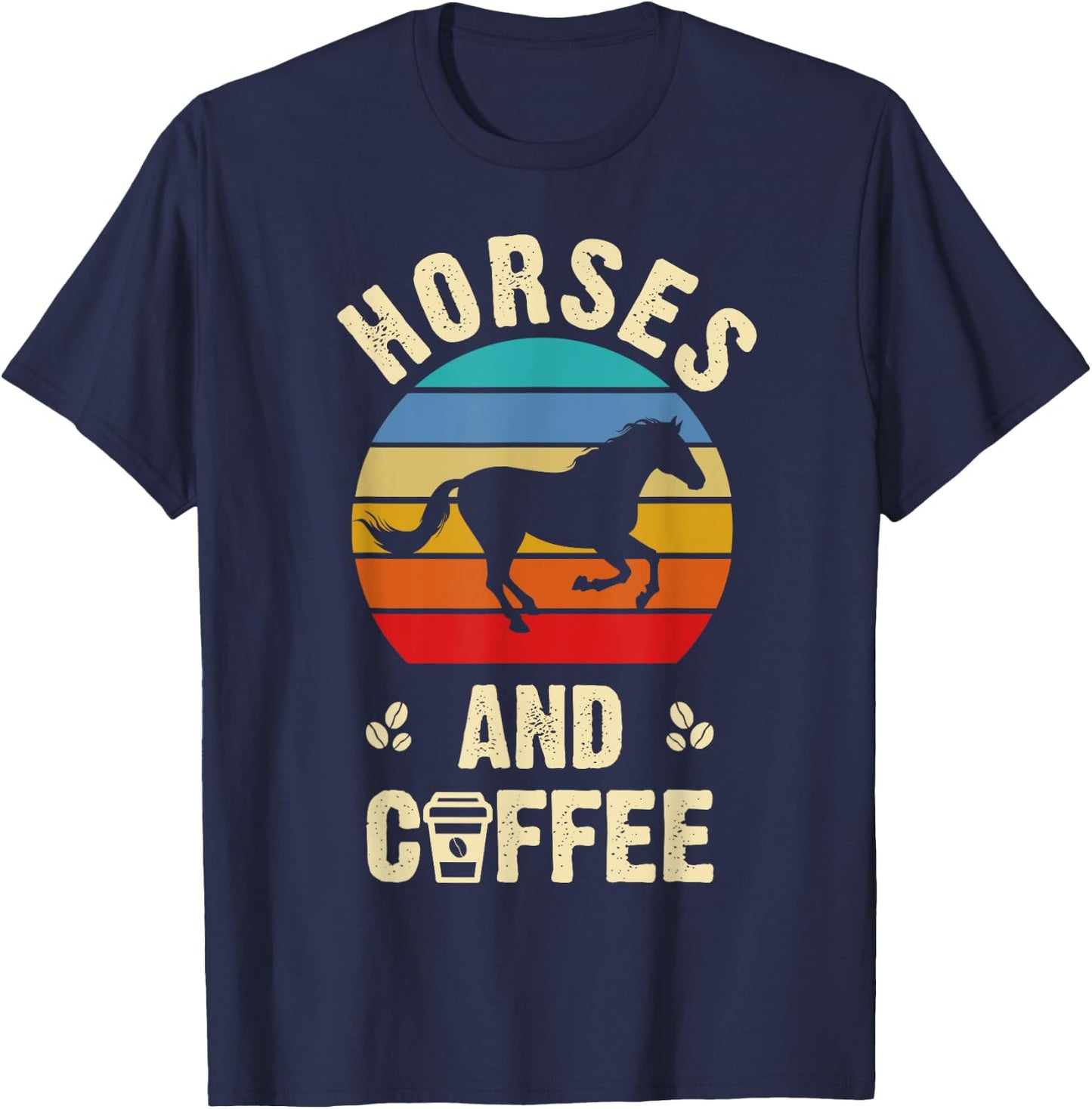 I like Horses & Coffee Funny vintage Pet theme lover T-Shirt - T-Shirt | Navy