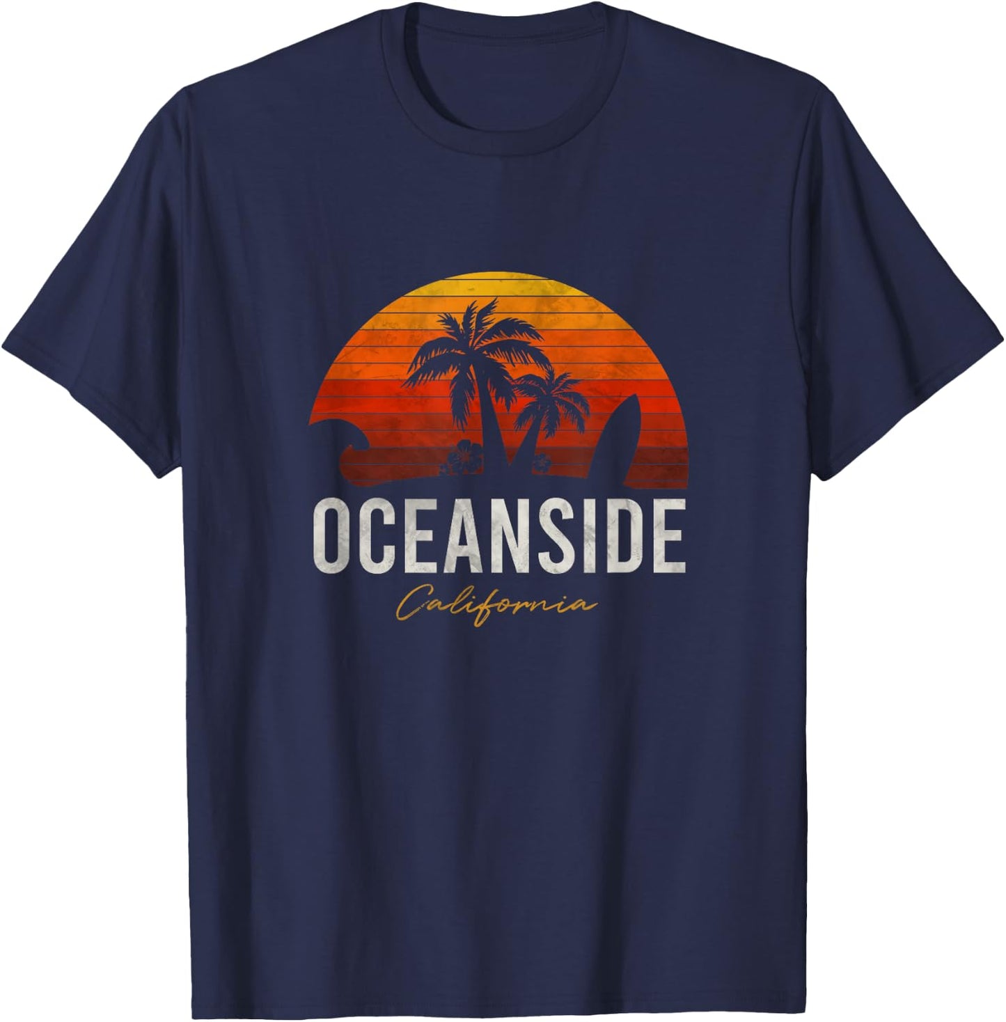 Oceanside Beach California Palms Vacation Surf Sundown T-Shirt - T-Shirt | Navy