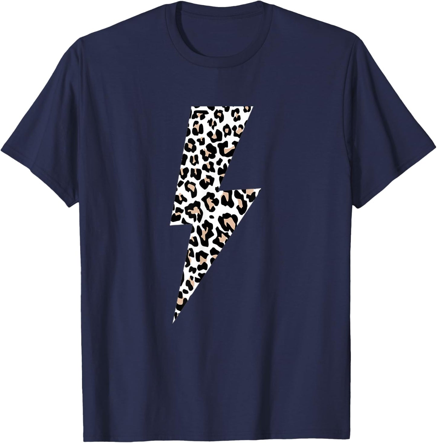 Leopard Lightning Bolt Cheetah Animal Print T-Shirt - T-Shirt | Navy