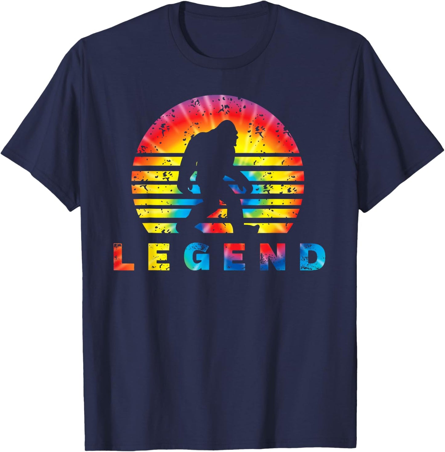 Tie Dye Retro Bigfoot Legend Silhouette T-Shirt - T-Shirt | Navy