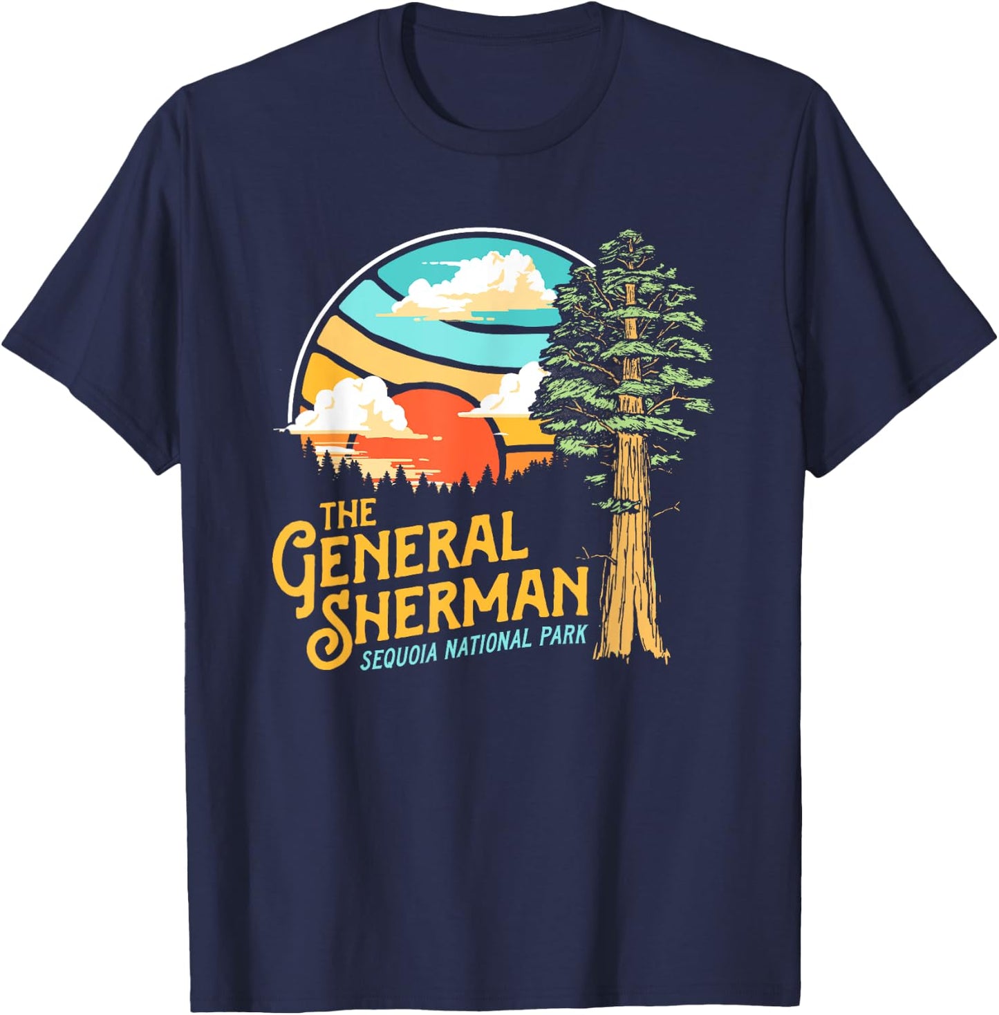 Vintage General Sherman Sequoia National Park Retro Graphic T-Shirt - T-Shirt | Navy