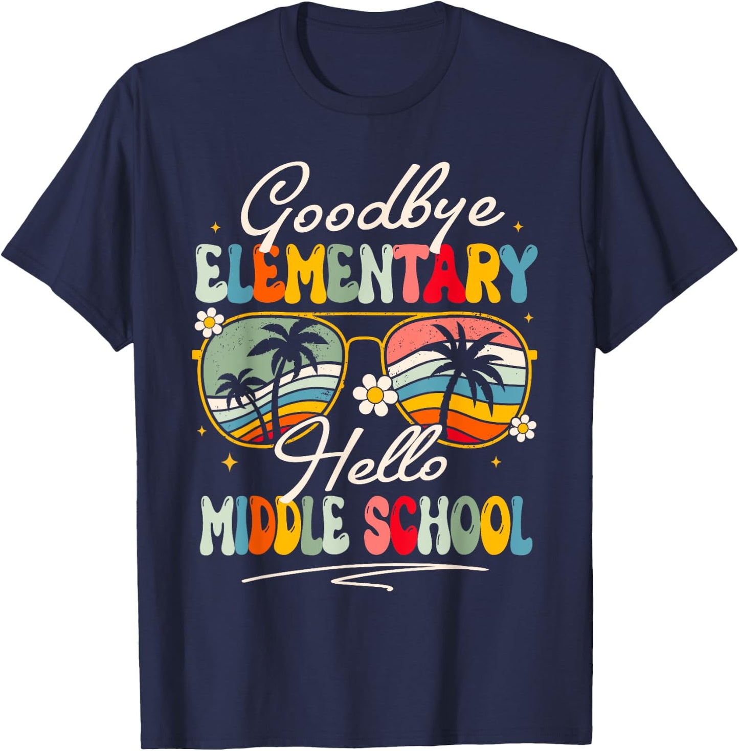 Groovy Goodbye Elementary Hello Middle School Summer Student T-Shirt - T-Shirt | Navy