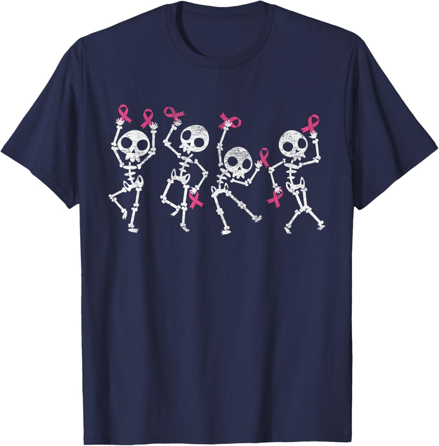 Pink Ribbon Breast Cancer Awareness Skeleton Women Men Kids T-Shirt - T-Shirt | Navy