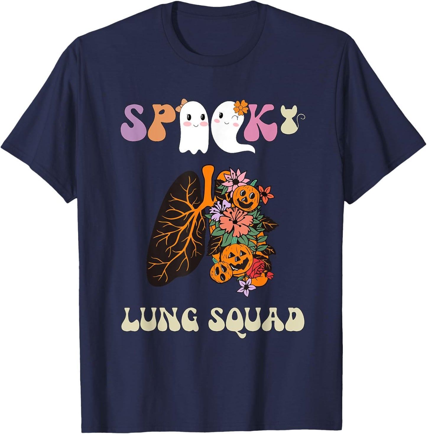 Spooky Lung Squad Respiratory Therapist Halloween T-Shirt - T-Shirt | Navy