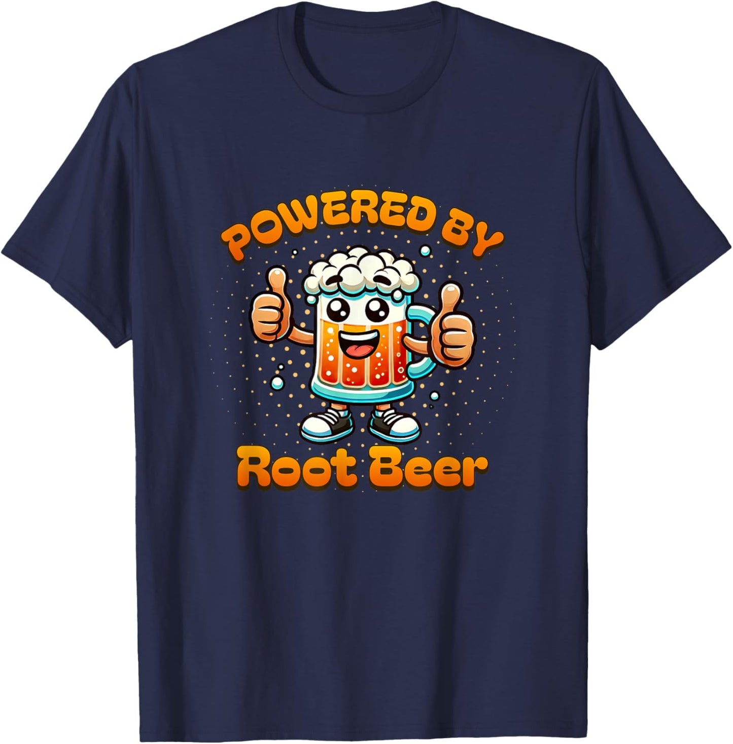 Fun Powered by Root Beer Cartoon Graphic T-Shirt - T-Shirt | Navy