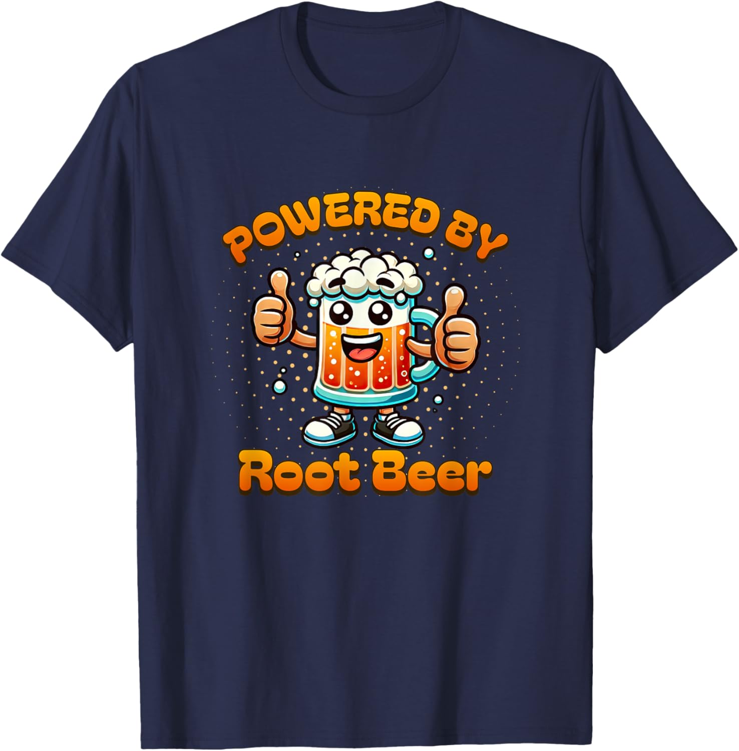 Fun Powered by Root Beer Cartoon Graphic T-Shirt - T-Shirt | Navy