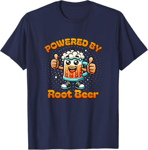 Fun Powered by Root Beer Cartoon Graphic T-Shirt - T-Shirt | Navy