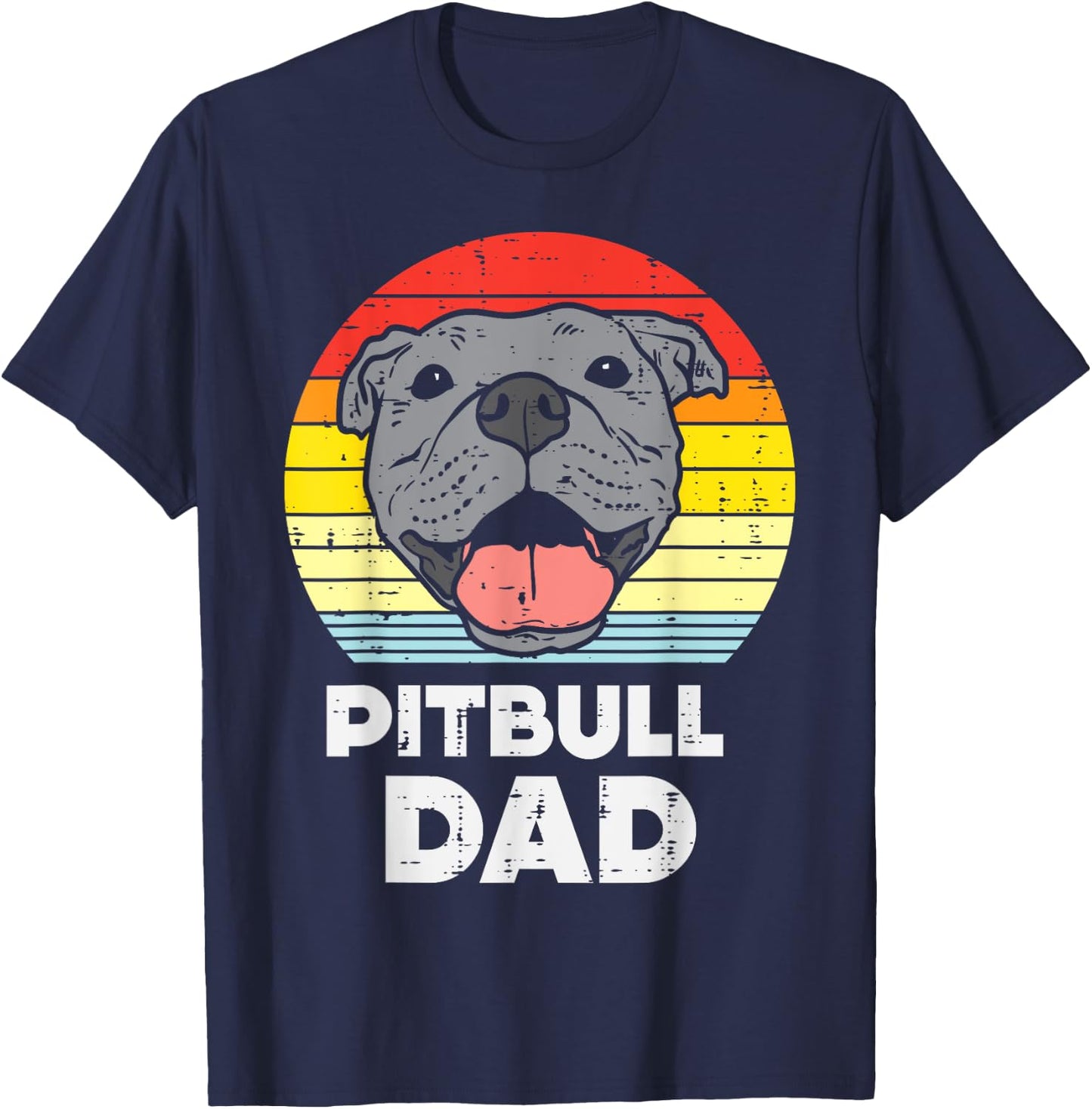 Pitbull Dad Sunset Retro Pittie Pitty Pet Dog Owner Men Gift T-Shirt - T-Shirt | Navy