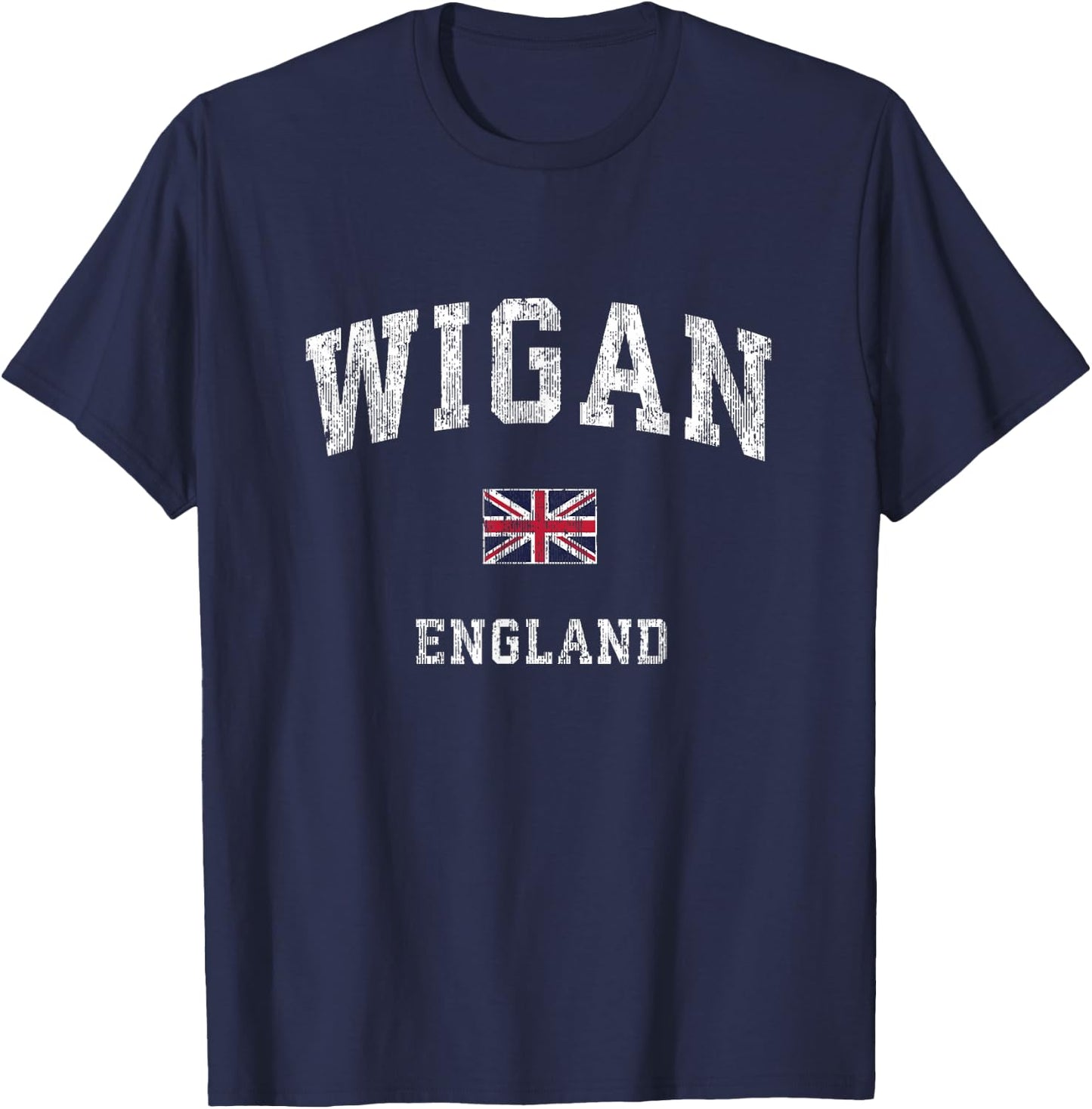 Wigan England Vintage Athletic Sports Design T-Shirt - T-Shirt | Navy