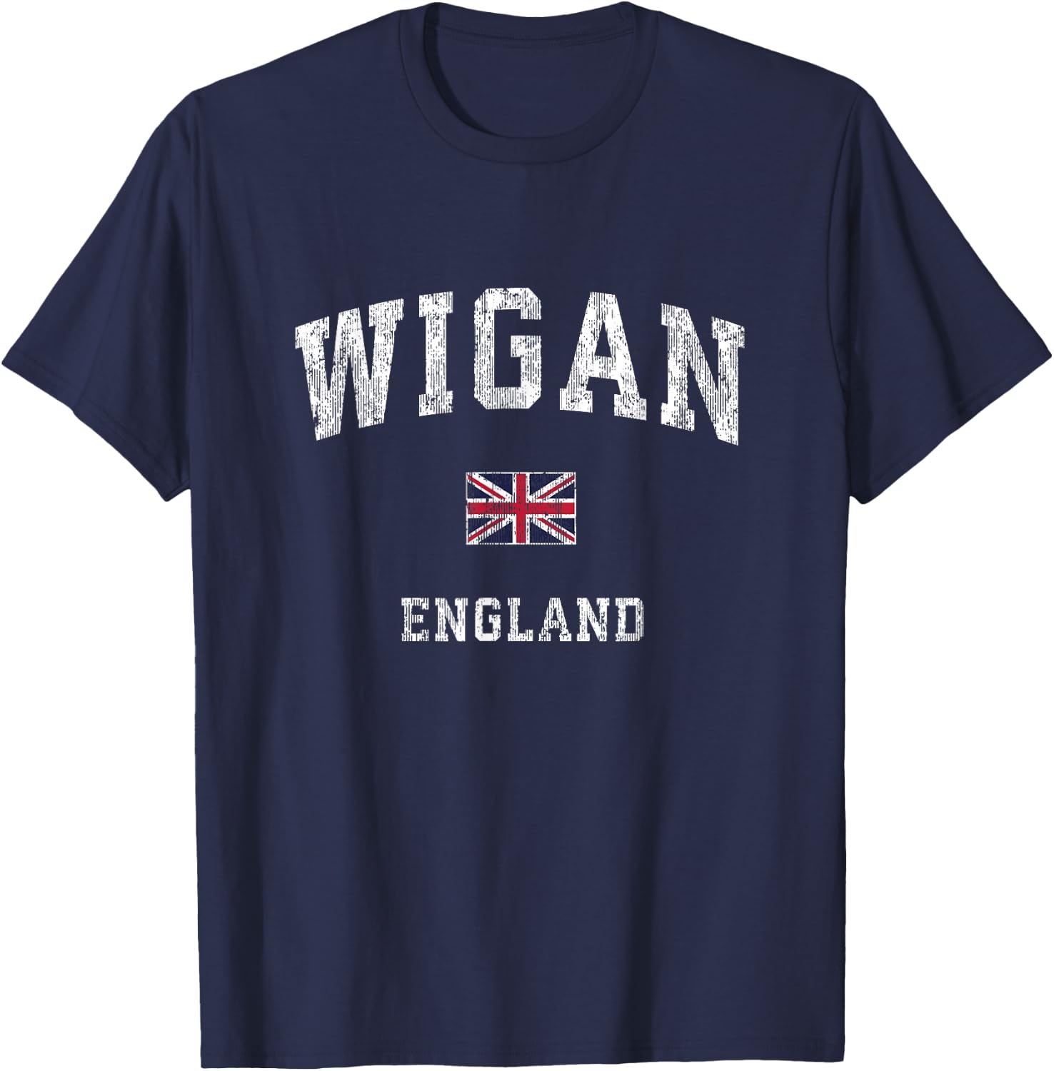Wigan England Vintage Athletic Sports Design T-Shirt - T-Shirt | Navy