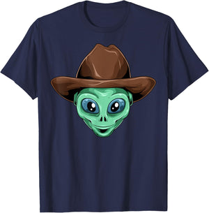 Alien Cowboy Hat UFO Believers Outer Space Cowboy Alien T-Shirt - T-Shirt | Navy