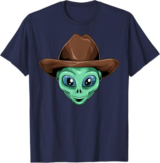 Alien Cowboy Hat UFO Believers Outer Space Cowboy Alien T-Shirt - T-Shirt | Navy